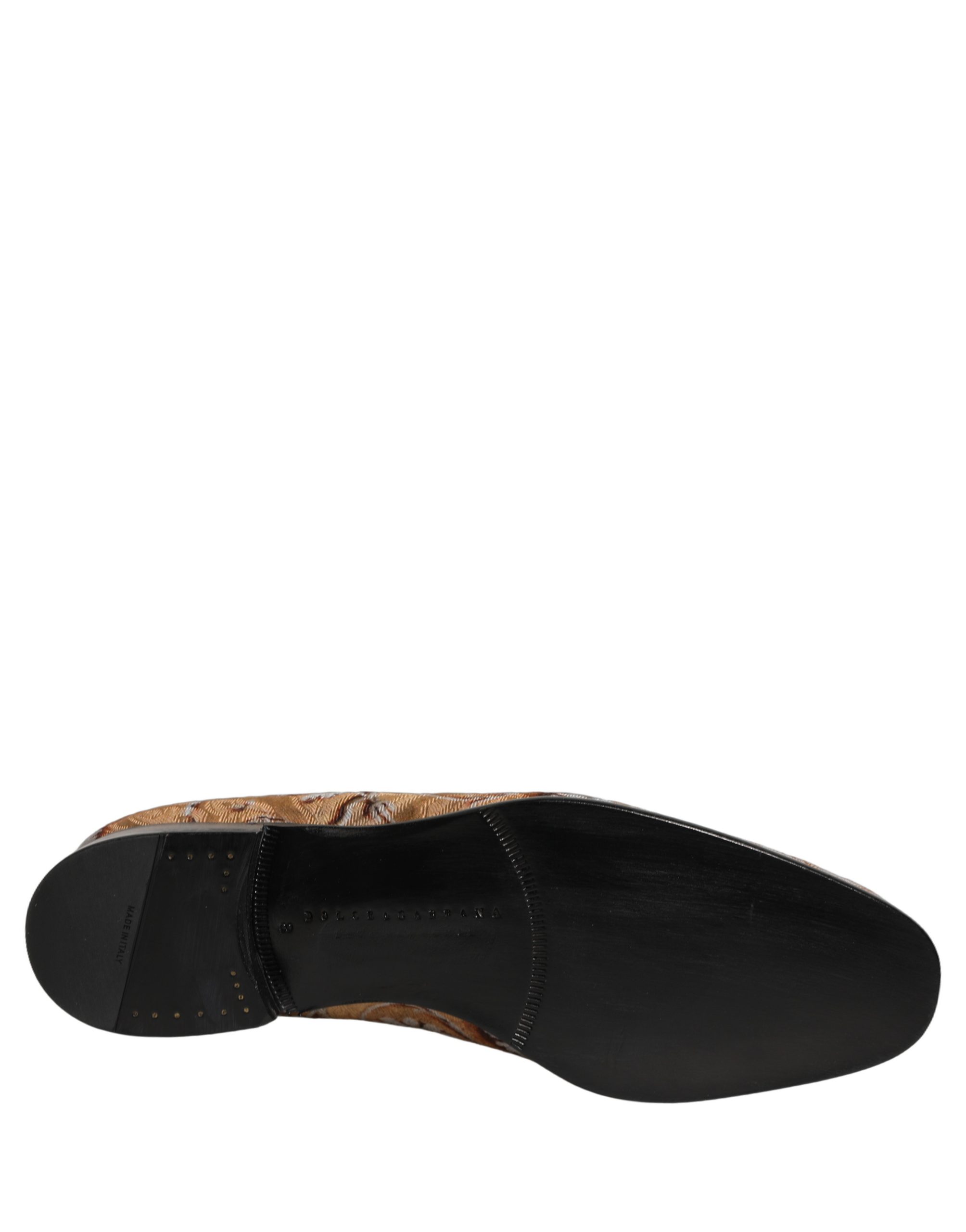 Dolce & Gabbana Beige Brocade Men Slip On Dress Loafers Shoes - Image 8
