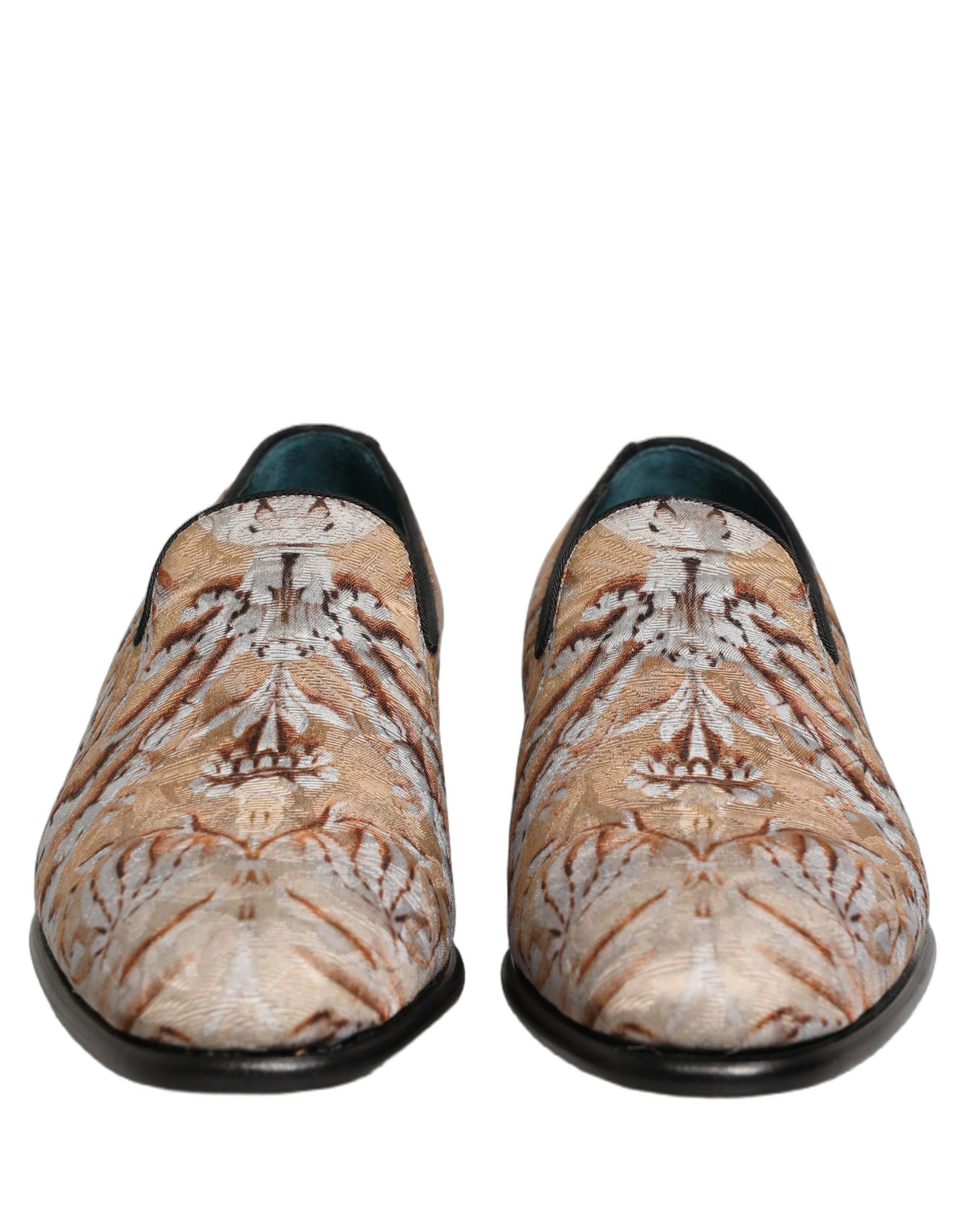 Dolce & Gabbana Beige Brocade Men Slip On Dress Loafers Shoes - Image 3