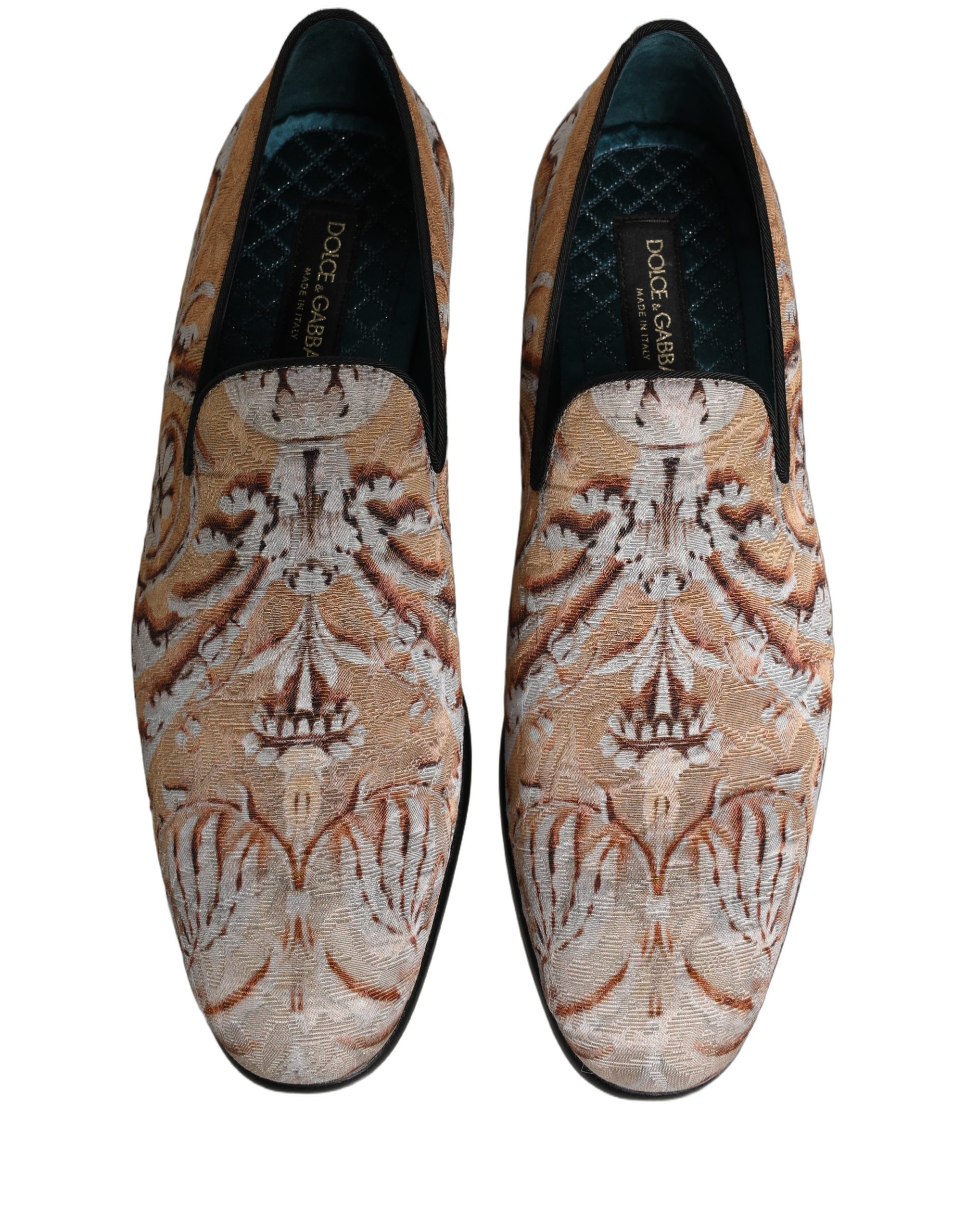 Dolce & Gabbana Beige Brocade Men Slip On Dress Loafers Shoes - Image 4