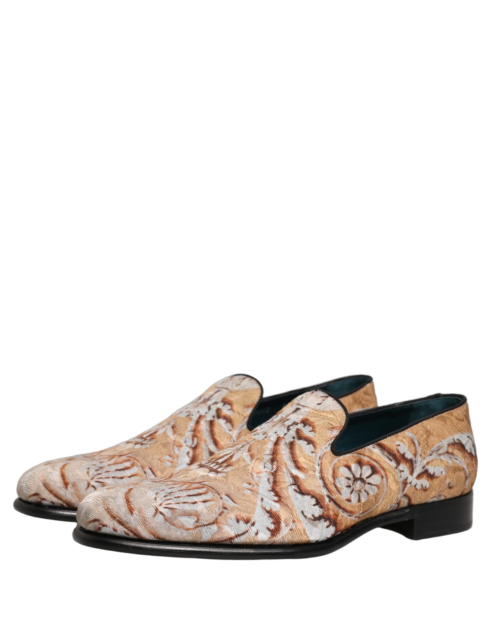 Dolce & Gabbana Beige Brocade Men Slip On Dress Loafers Shoes - Image 5