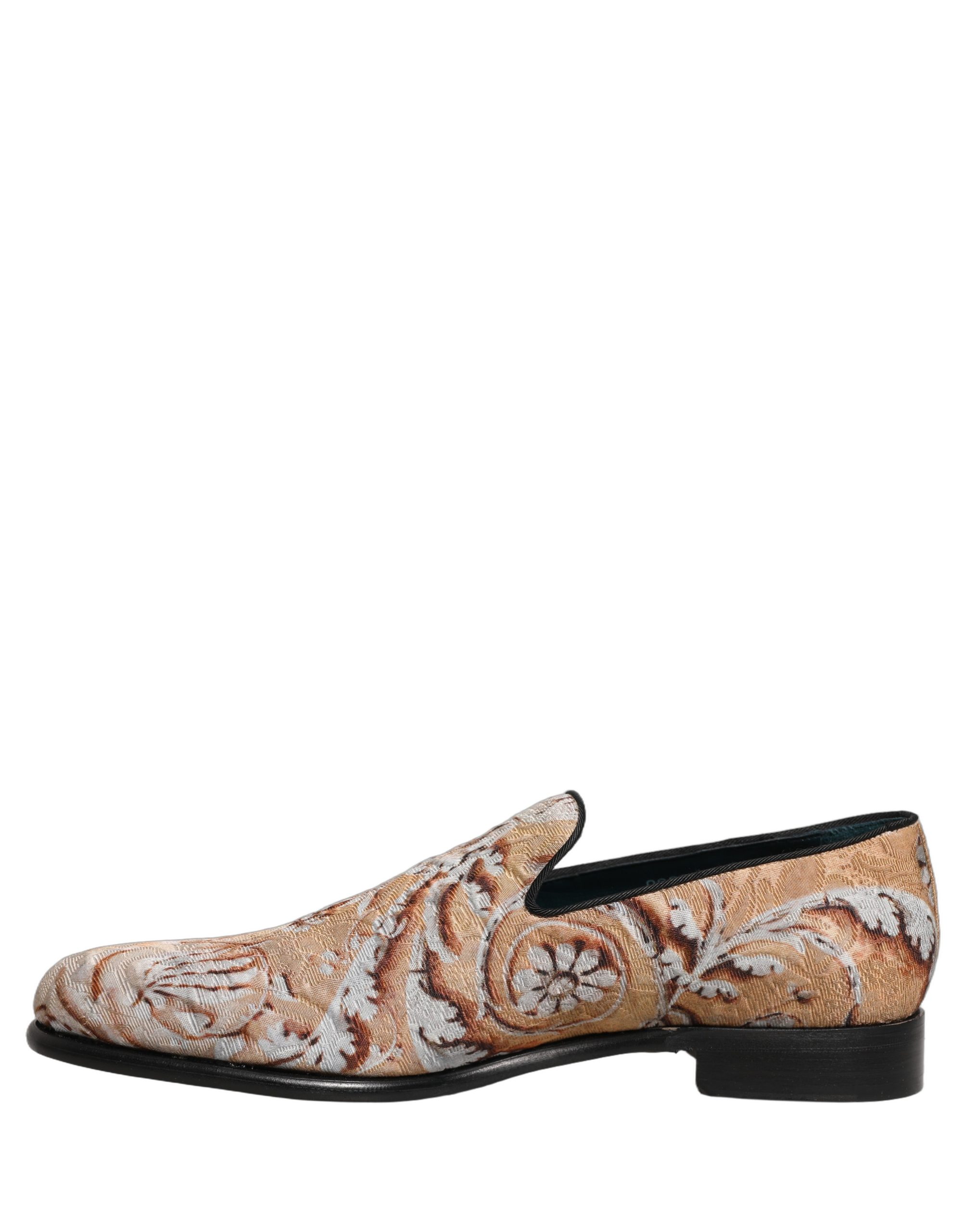Dolce & Gabbana Beige Brocade Men Slip On Dress Loafers Shoes - Image 7