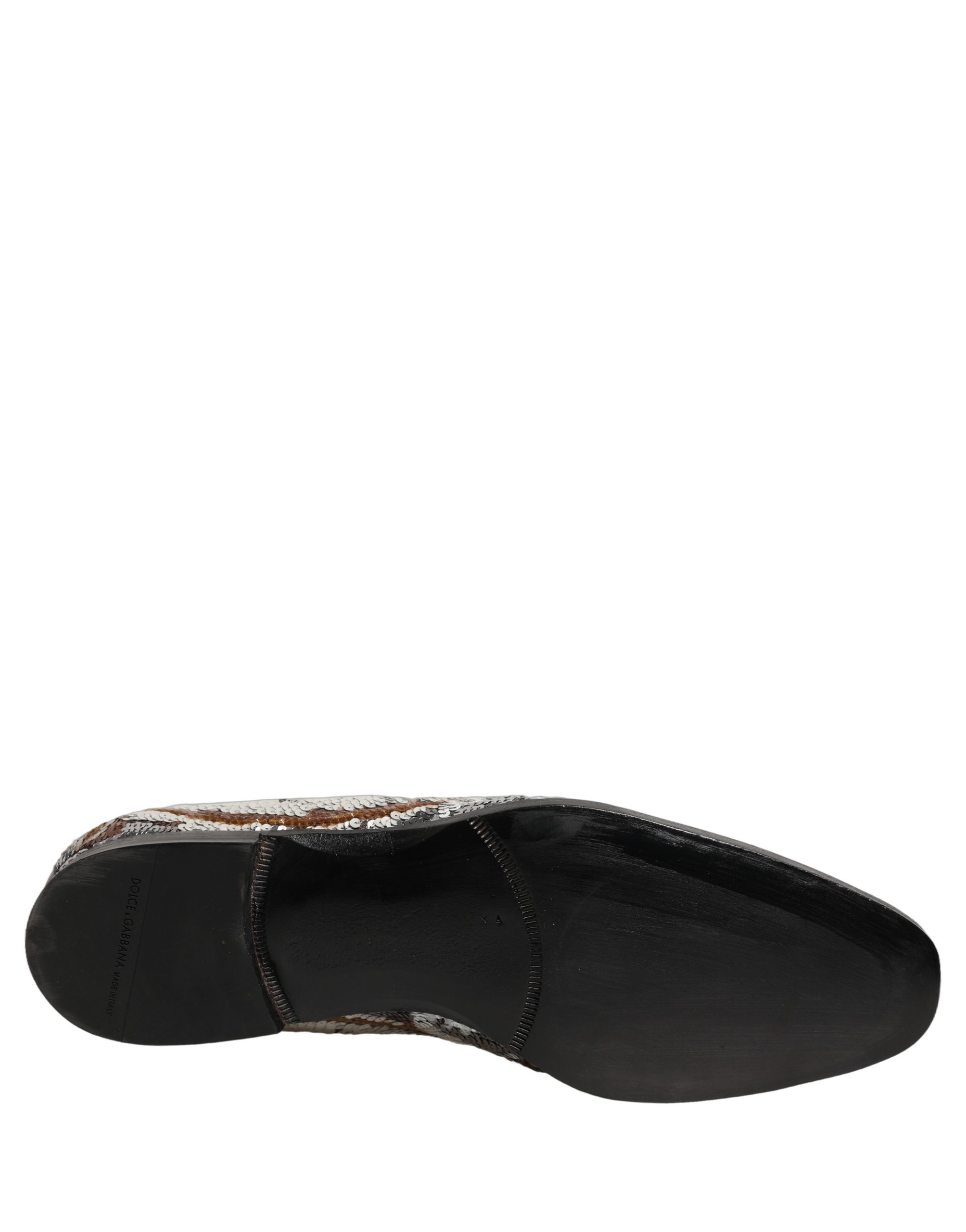 Dolce & Gabbana White Gold Sequined Slip On Loafers Shoes - Image 8