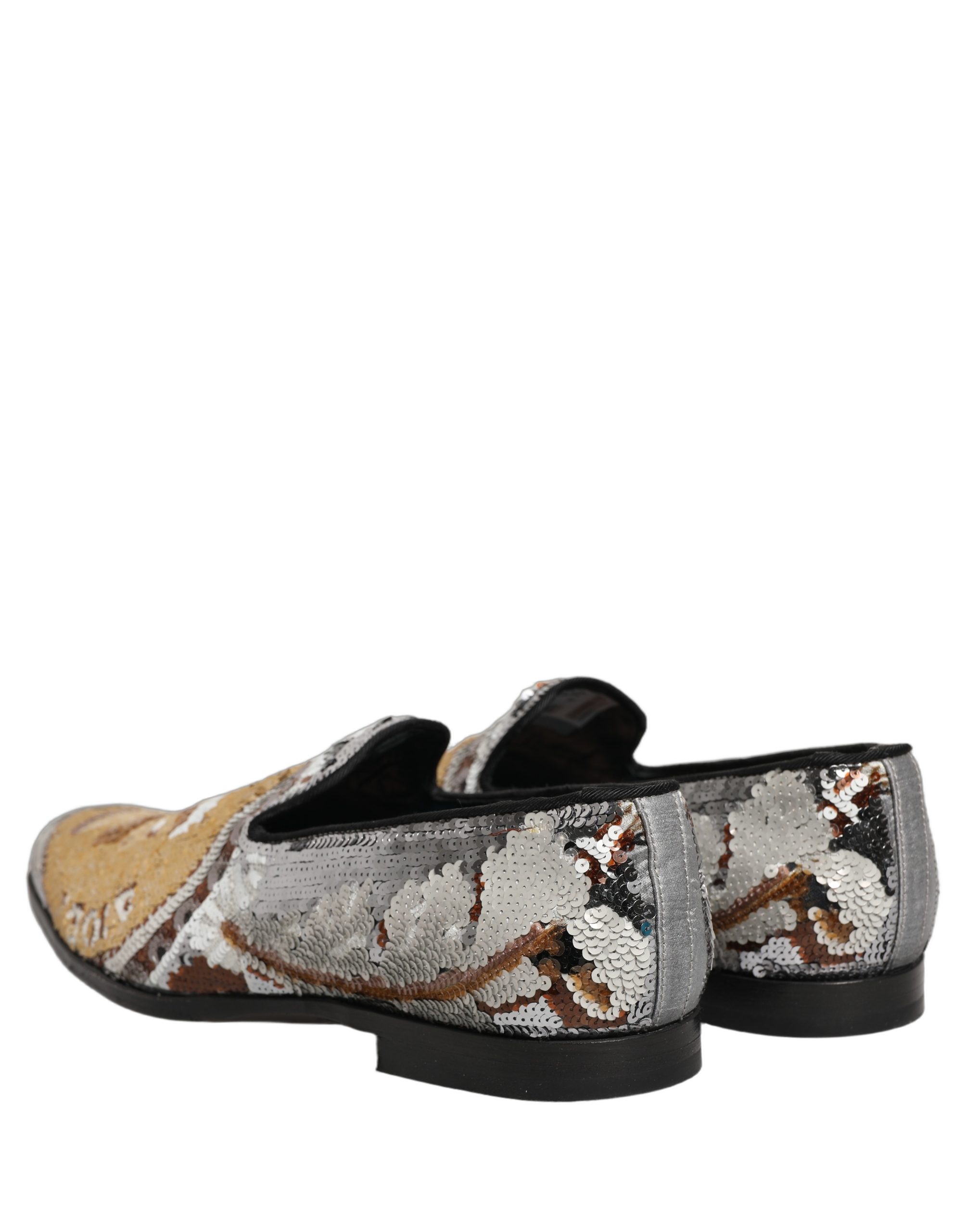 Dolce & Gabbana White Gold Sequined Slip On Loafers Shoes - Image 6
