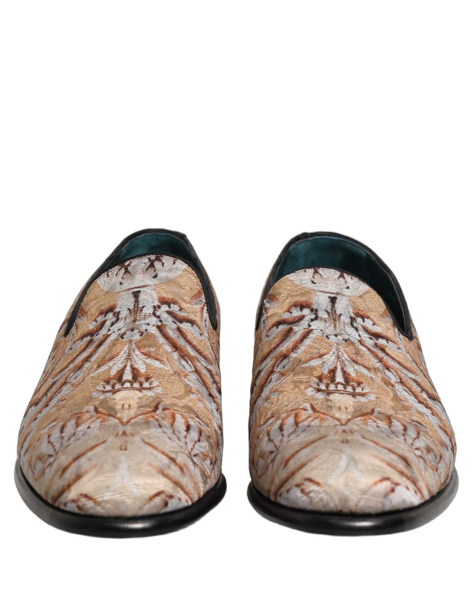 Dolce & Gabbana Gold Brocade Baroque Men Loafers Shoes - Image 3