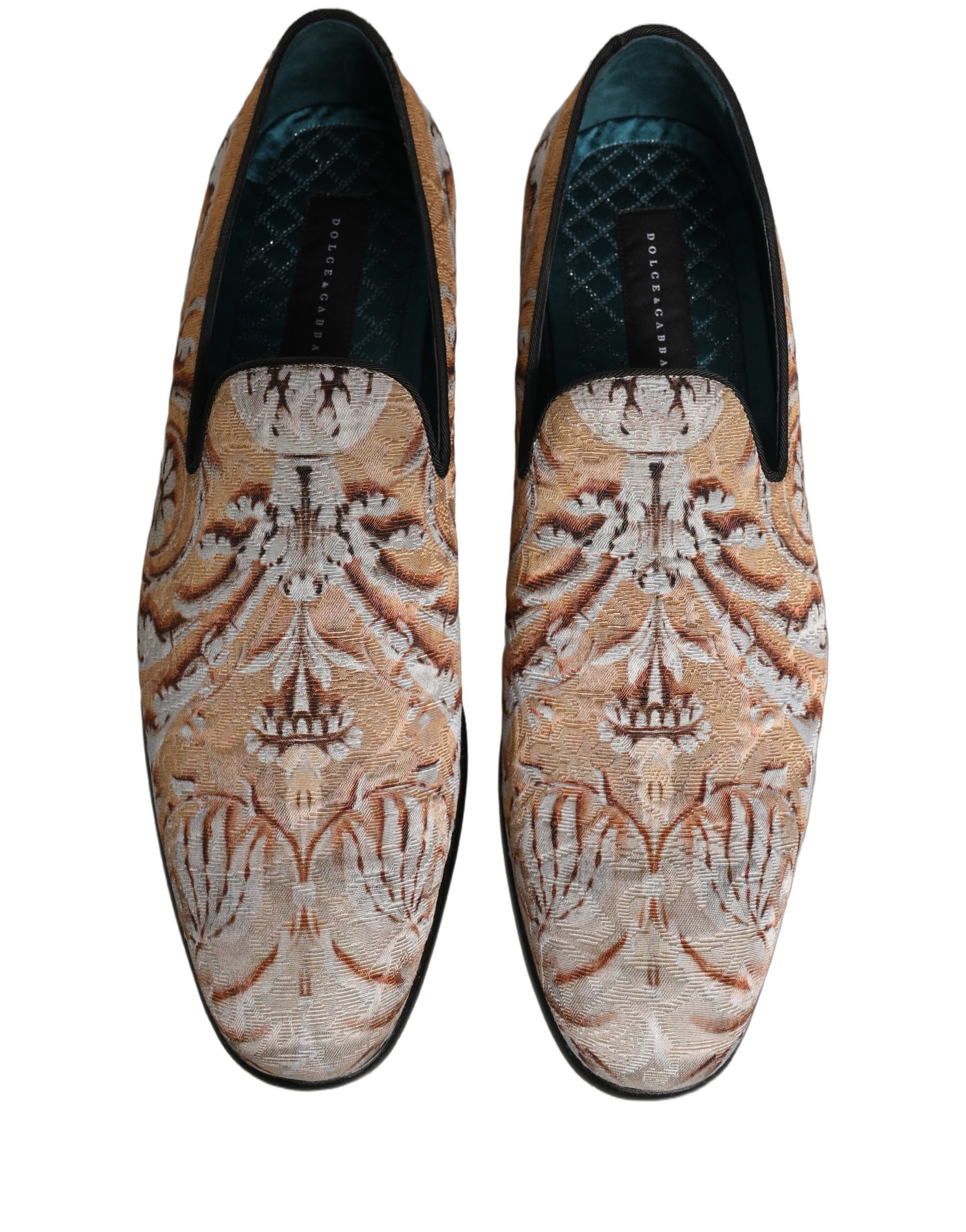Dolce & Gabbana Gold Brocade Baroque Men Loafers Shoes - Image 4