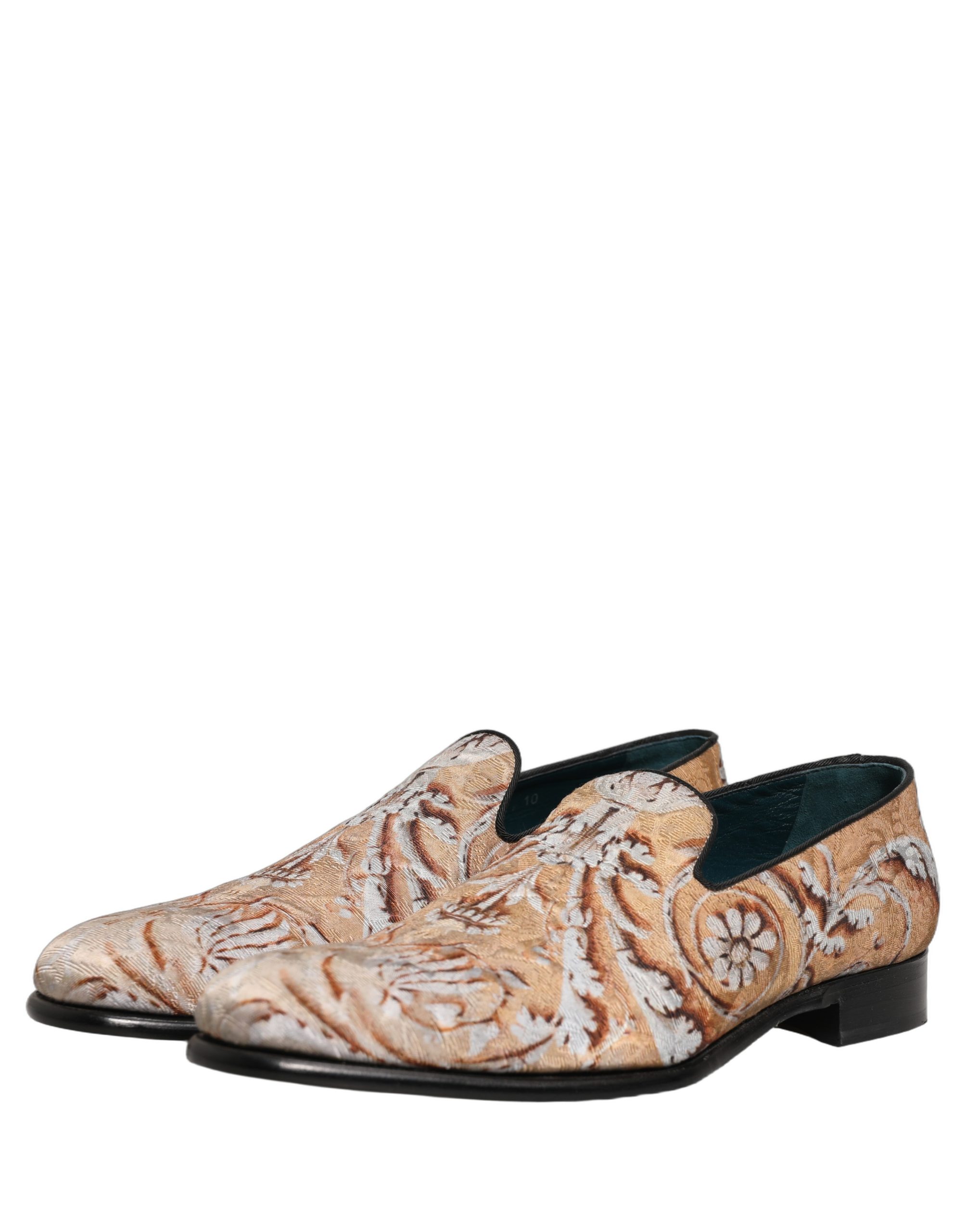 Dolce & Gabbana Gold Brocade Baroque Men Loafers Shoes - Image 5