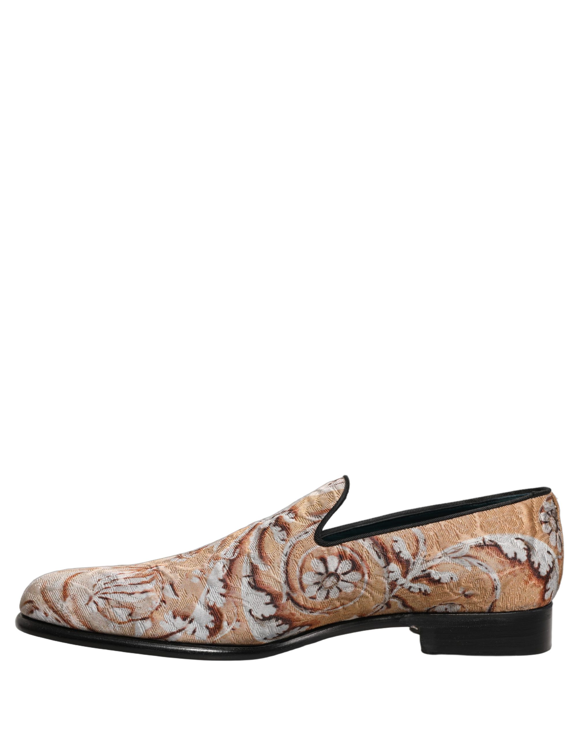 Dolce & Gabbana Gold Brocade Baroque Men Loafers Shoes - Image 7