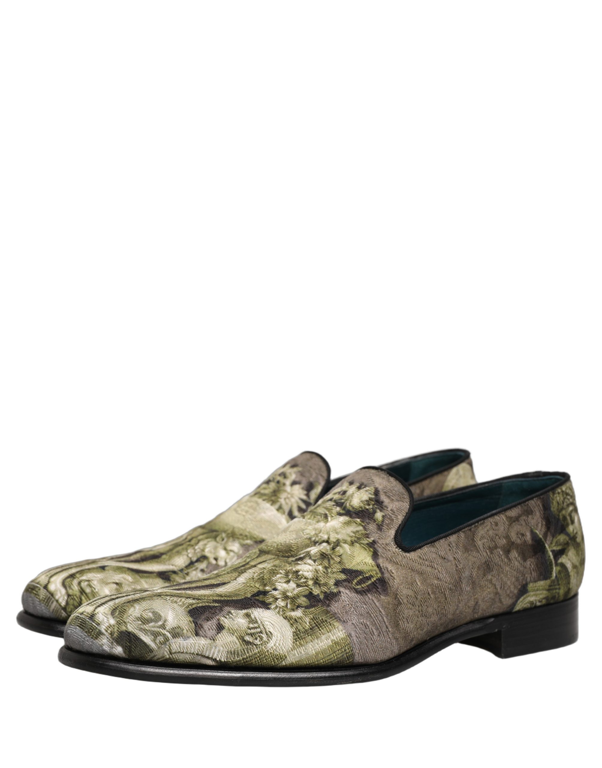 Dolce & Gabbana Brown Baroque Print Slip On Loafers Shoes - Image 5