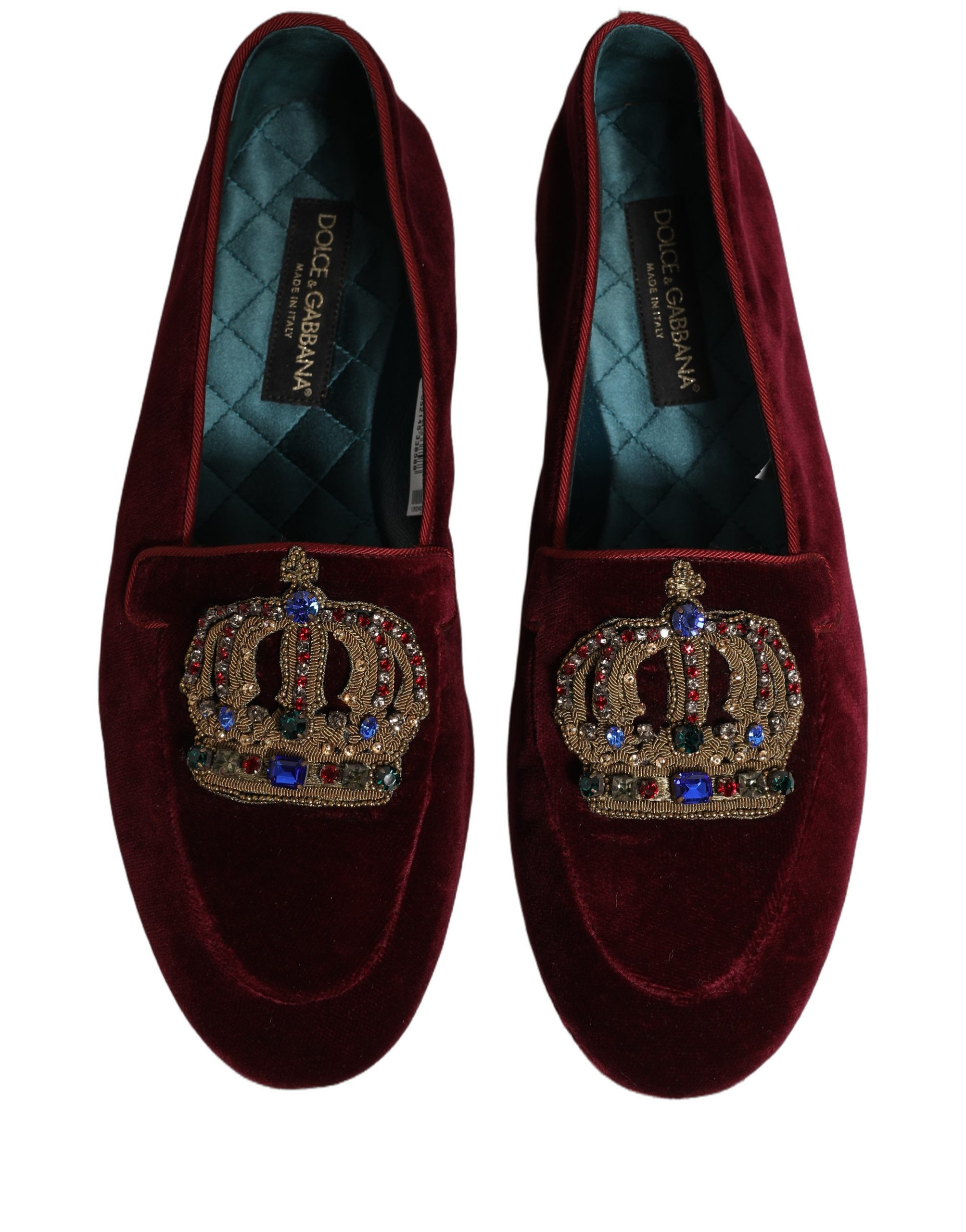 Dolce & Gabbana Burgundy Velvet Crown Slip On Loafers Shoes - Image 5