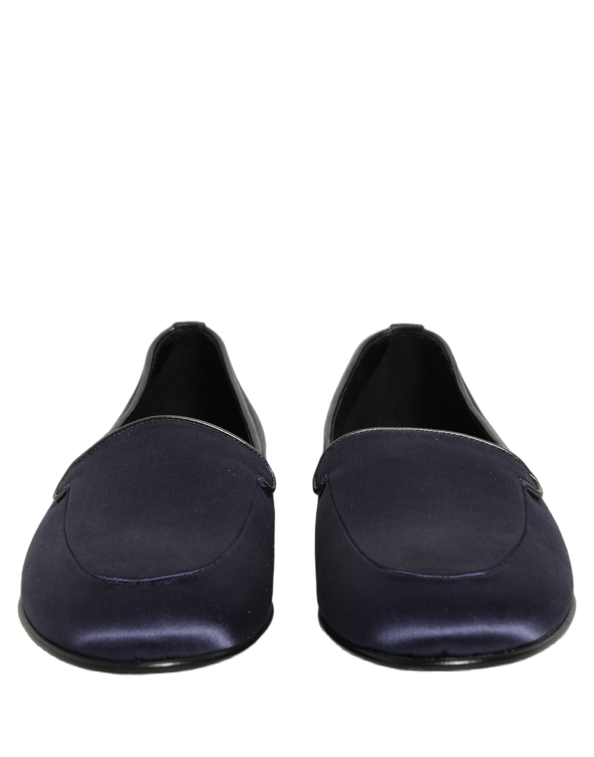 Dolce & Gabbana Blue Satin Logo Slip On Flats Loafers Shoes - Image 3