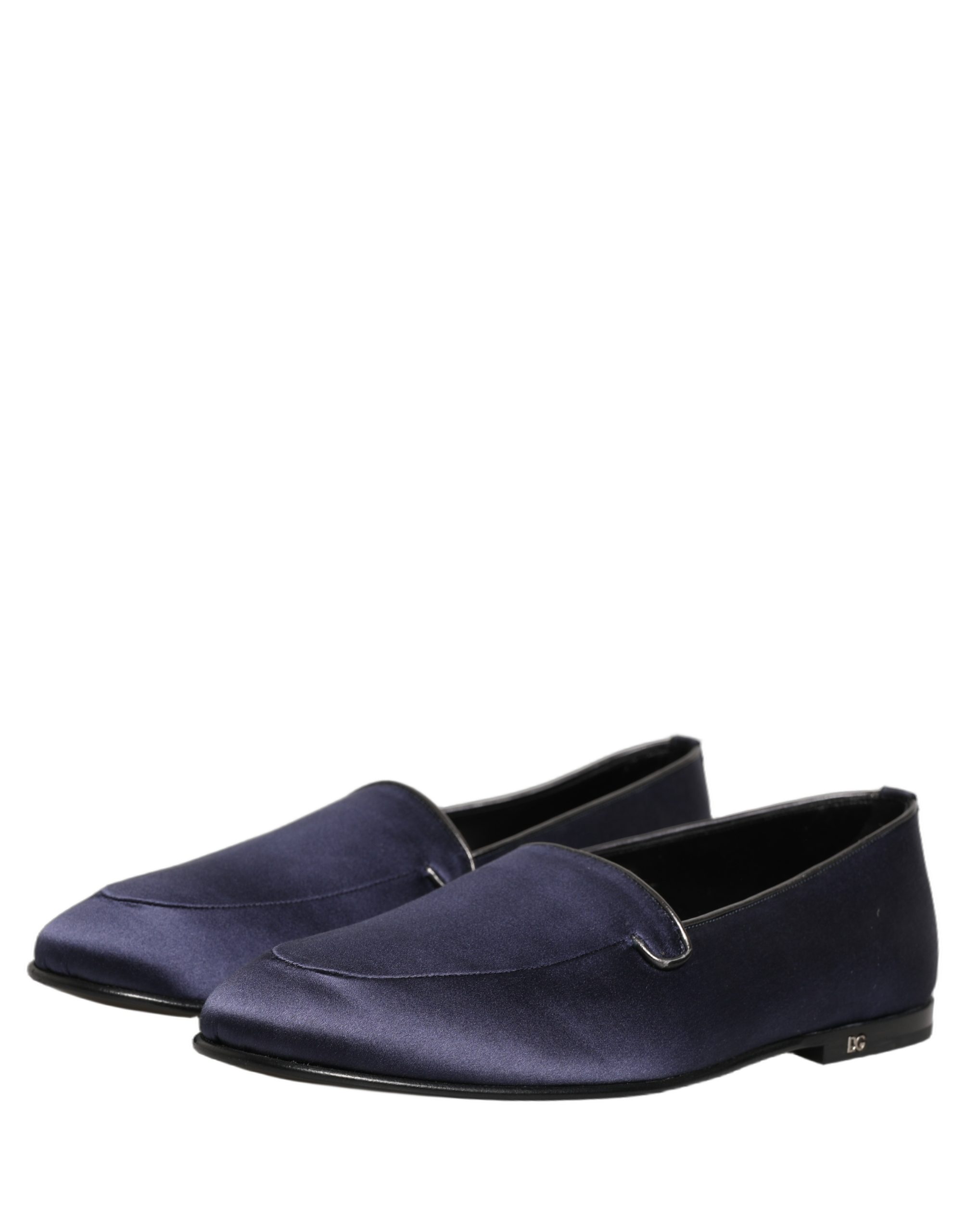 Dolce & Gabbana Blue Satin Logo Slip On Flats Loafers Shoes - Image 5