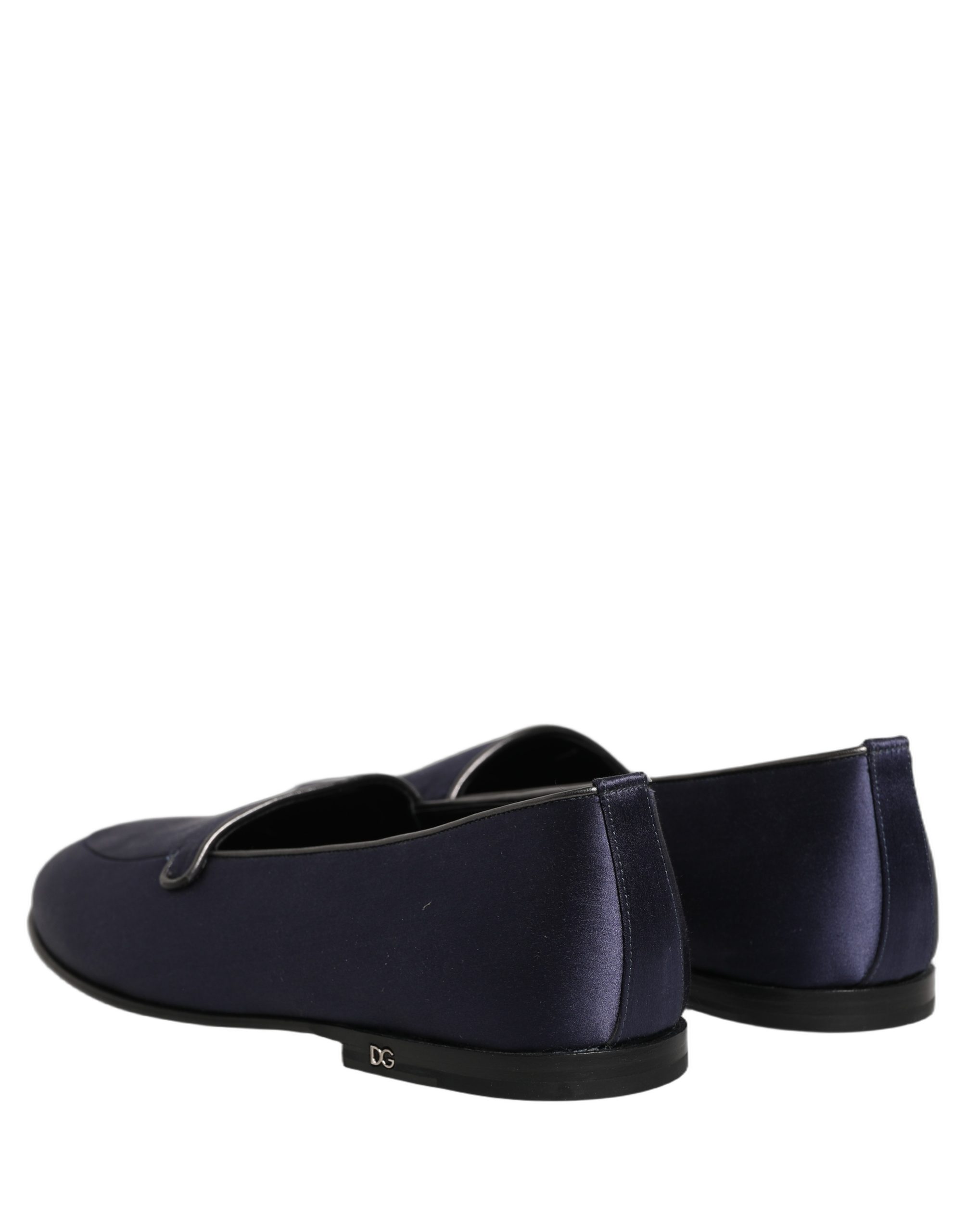 Dolce & Gabbana Blue Satin Logo Slip On Flats Loafers Shoes - Image 6