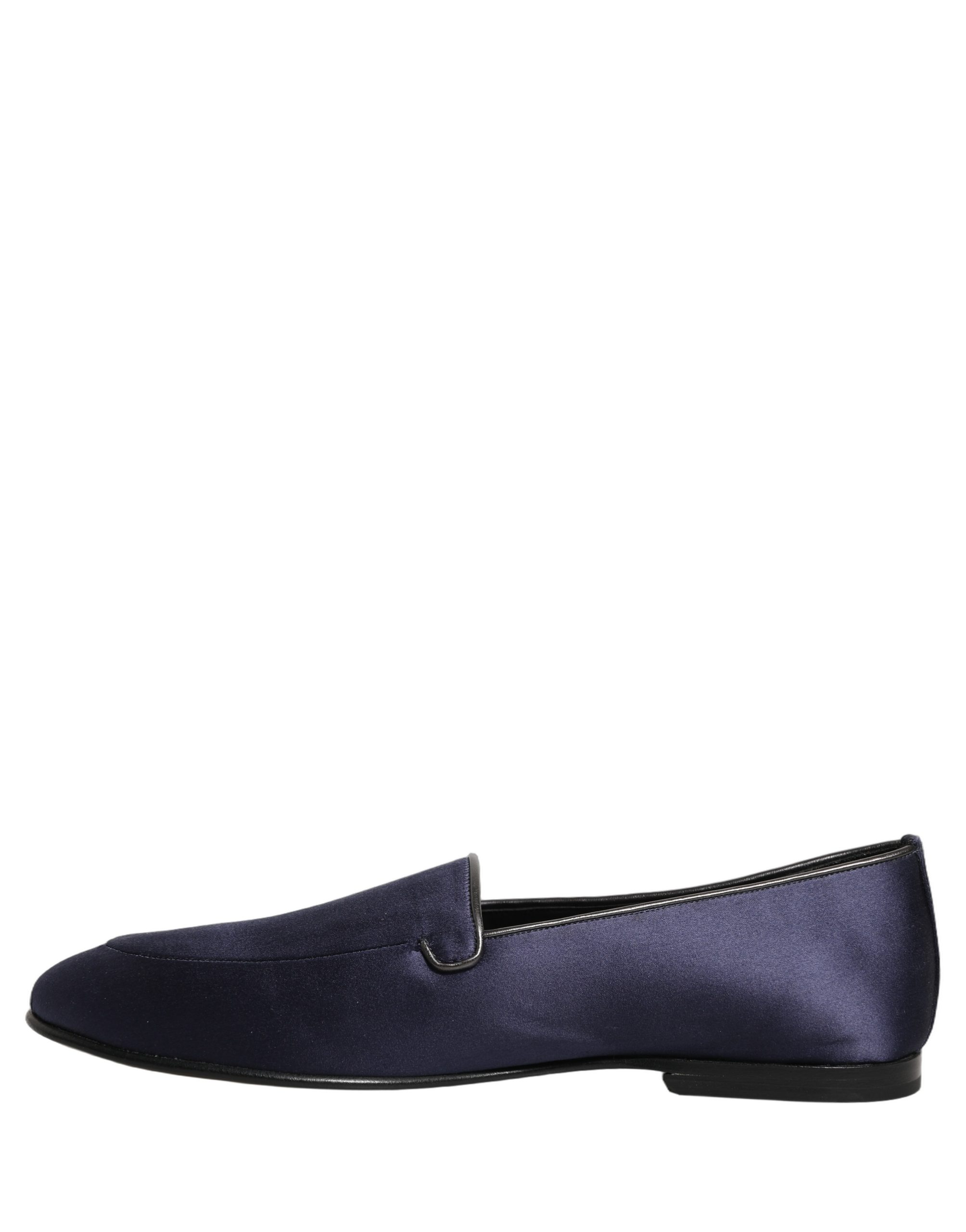 Dolce & Gabbana Blue Satin Logo Slip On Flats Loafers Shoes - Image 7
