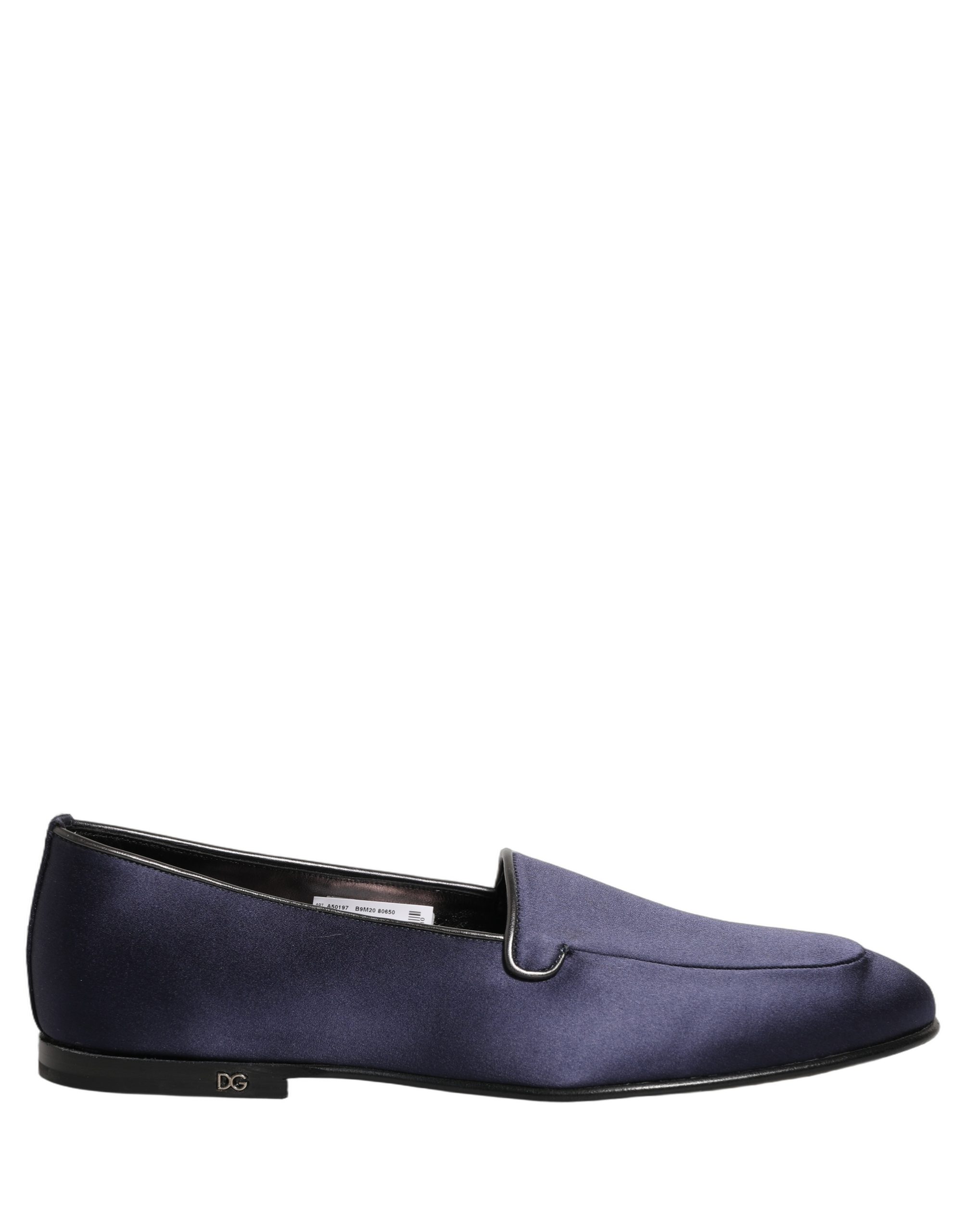 Dolce & Gabbana Blue Satin Logo Slip On Flats Loafers Shoes - Image 2