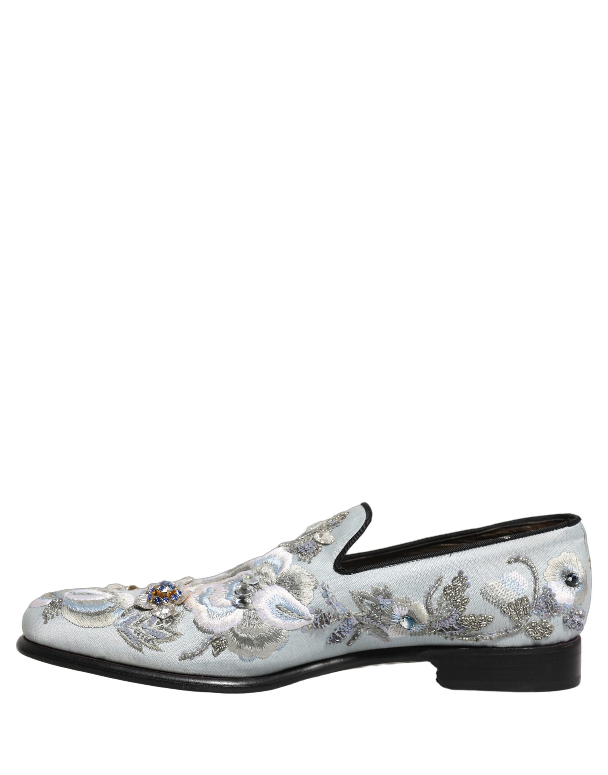 Dolce & Gabbana White Floral Embellished Men Loafers Shoes - Image 8