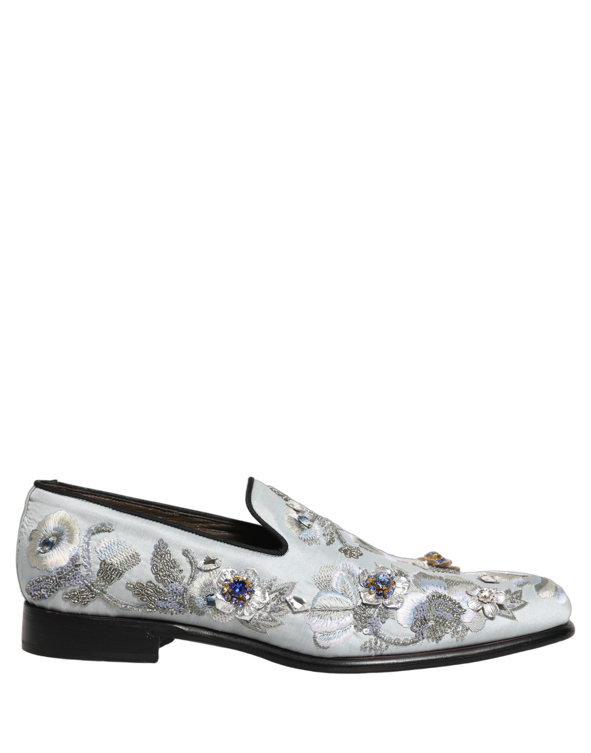 Dolce & Gabbana White Floral Embellished Men Loafers Shoes - Image 2