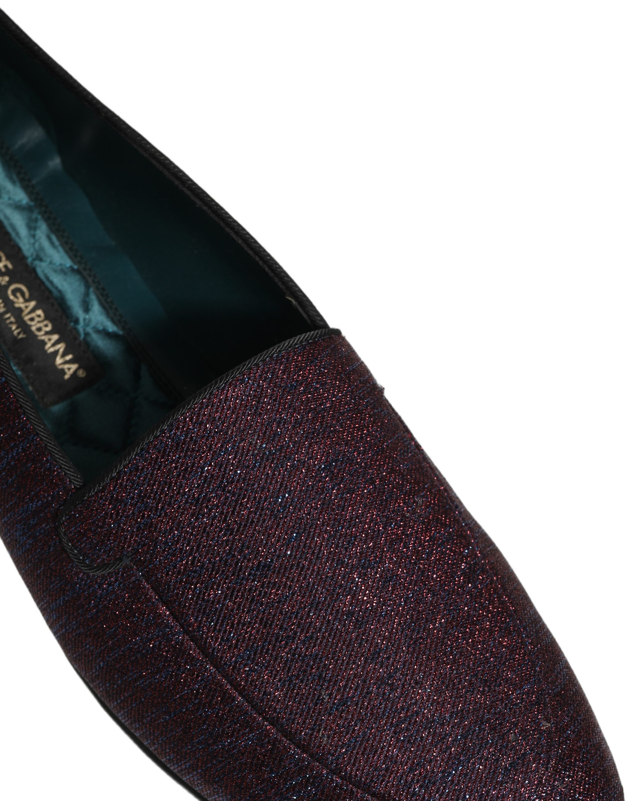 Dolce & Gabbana Maroon Glitter Lurex Logo Dress Loafers Shoes - Image 3