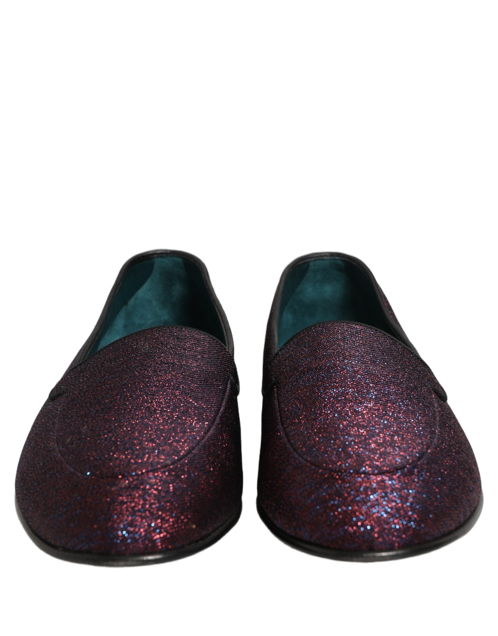 Dolce & Gabbana Maroon Glitter Lurex Logo Dress Loafers Shoes - Image 4