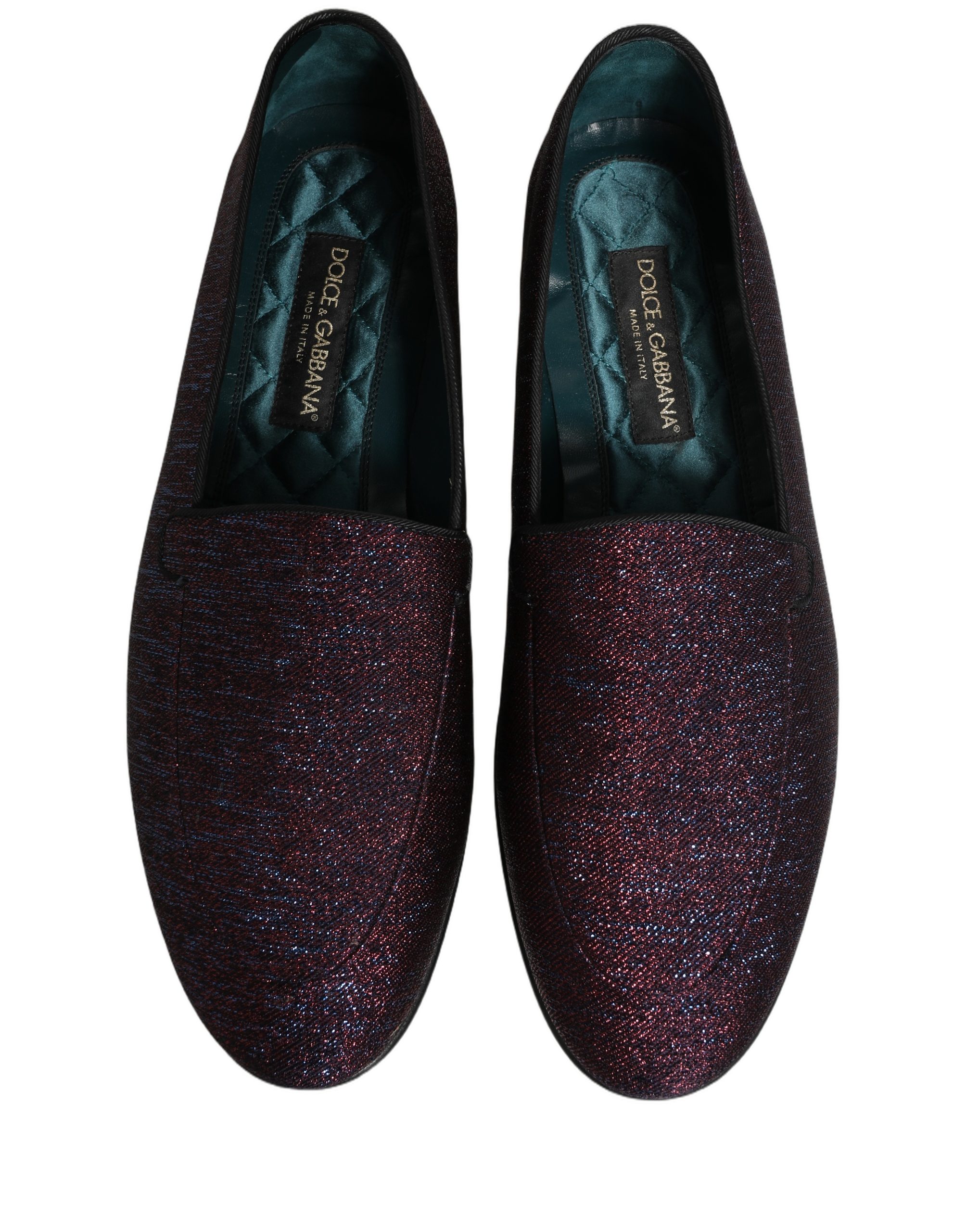 Dolce & Gabbana Maroon Glitter Lurex Logo Dress Loafers Shoes - Image 5