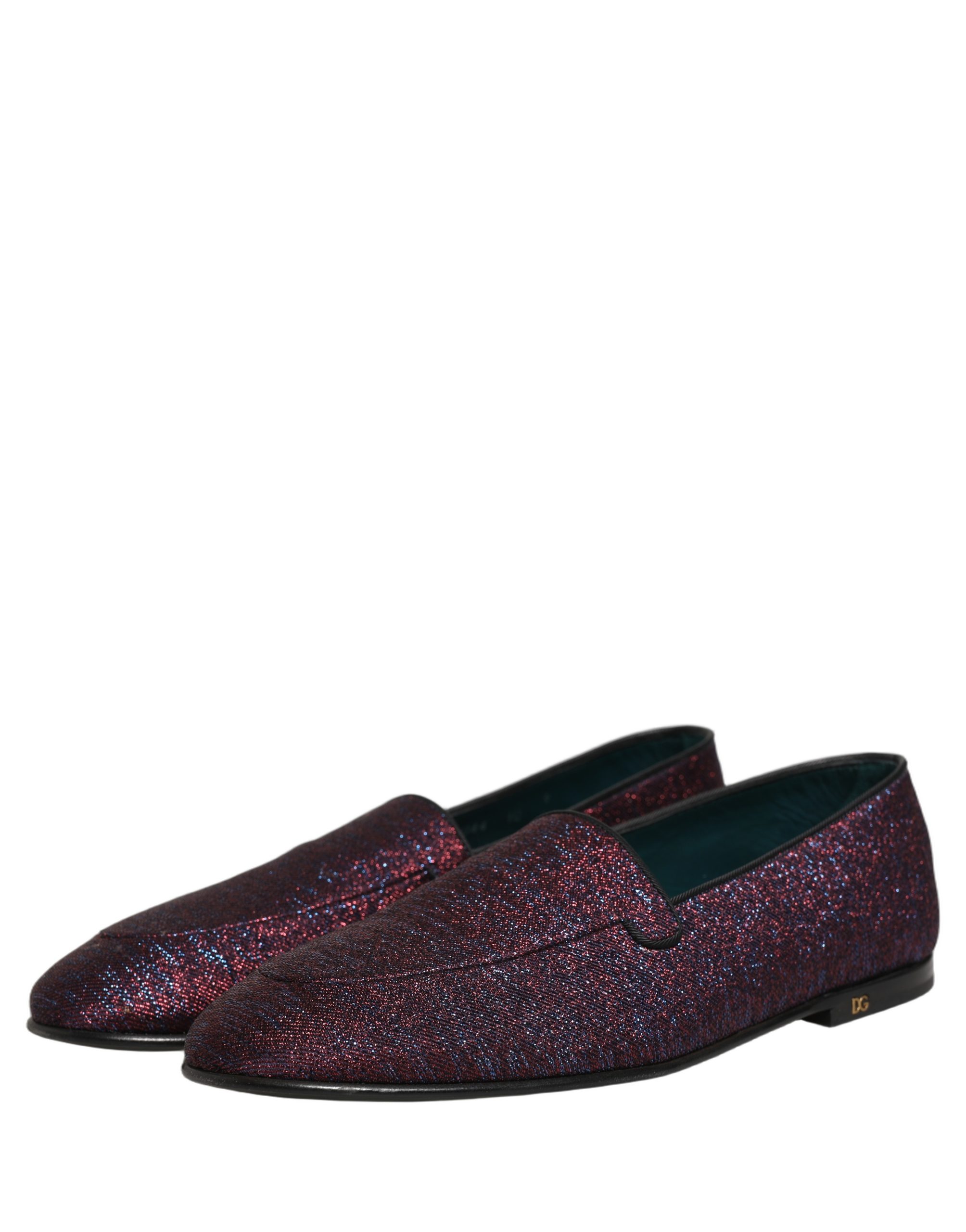Dolce & Gabbana Maroon Glitter Lurex Logo Dress Loafers Shoes - Image 6