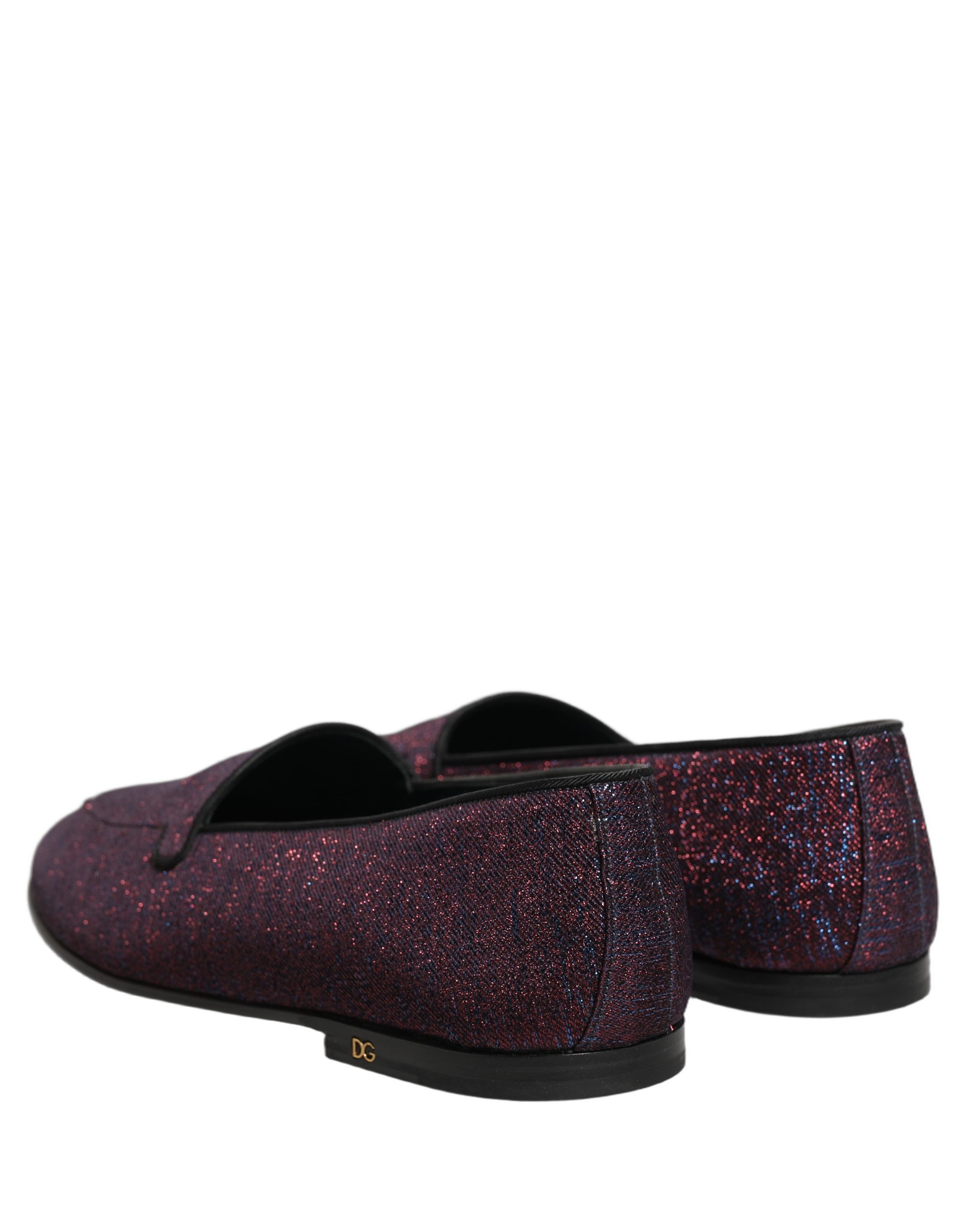 Dolce & Gabbana Maroon Glitter Lurex Logo Dress Loafers Shoes - Image 7