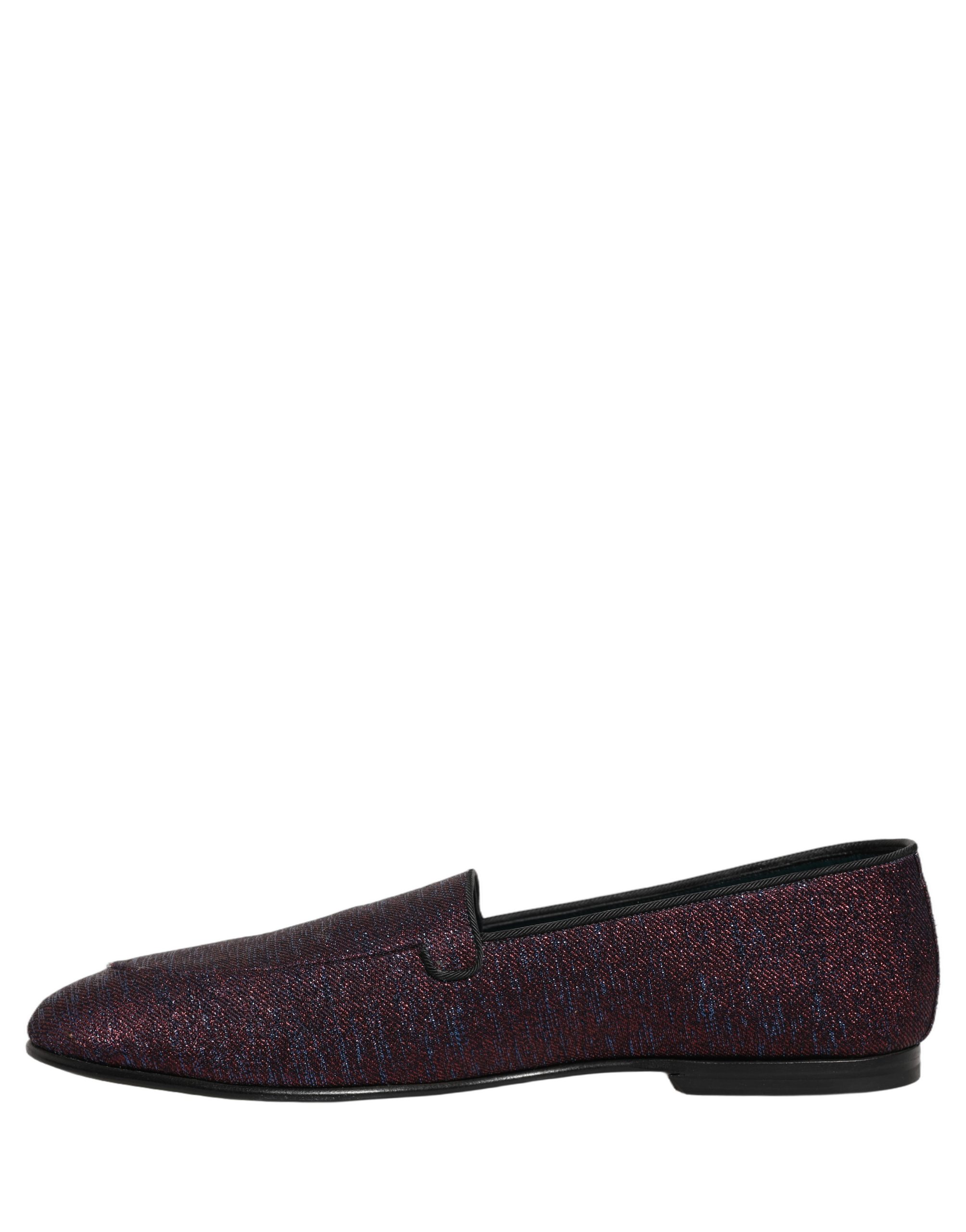 Dolce & Gabbana Maroon Glitter Lurex Logo Dress Loafers Shoes - Image 8