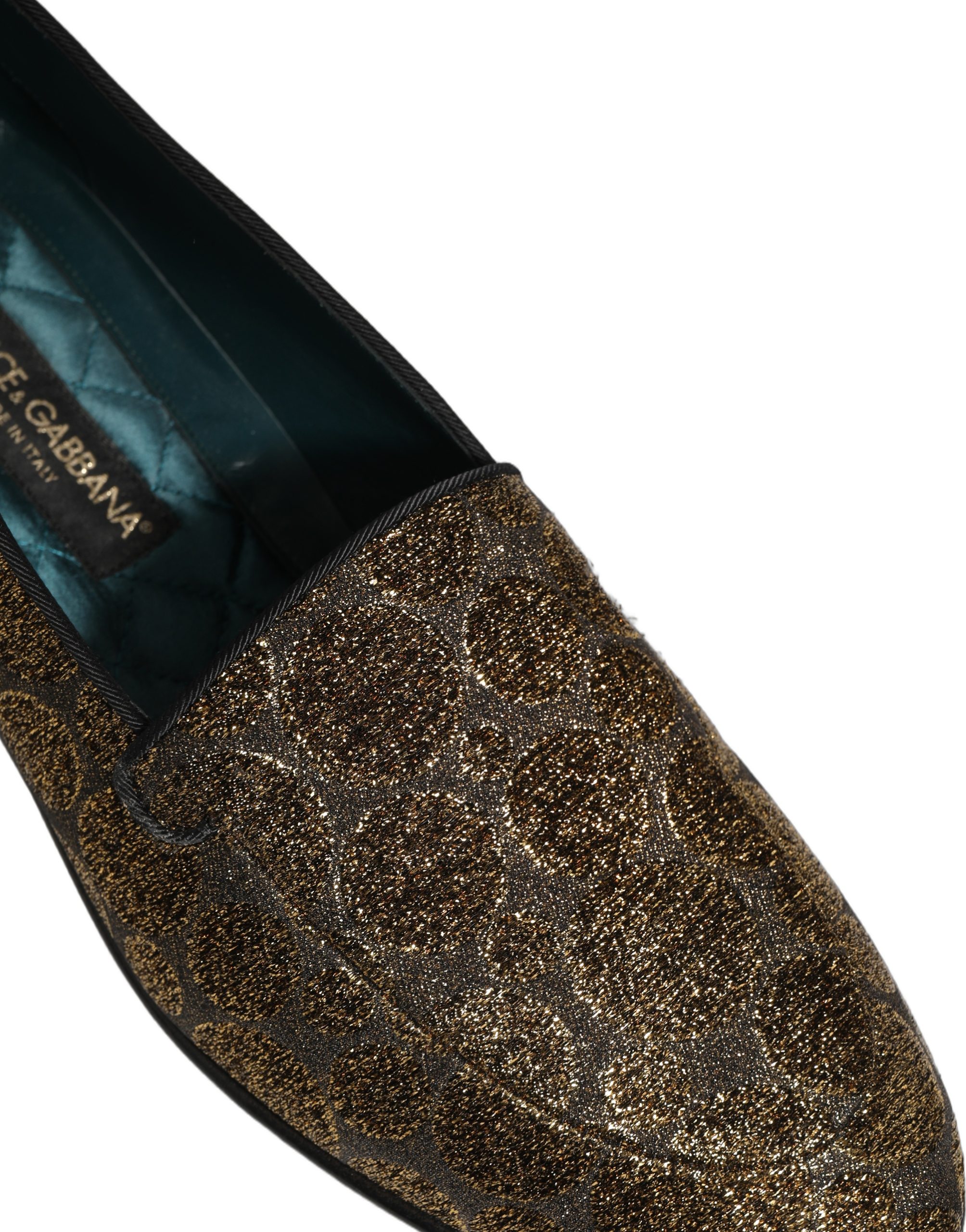Dolce & Gabbana Gold Lurex Glitter Men Slip On Loafers Shoes - Image 3