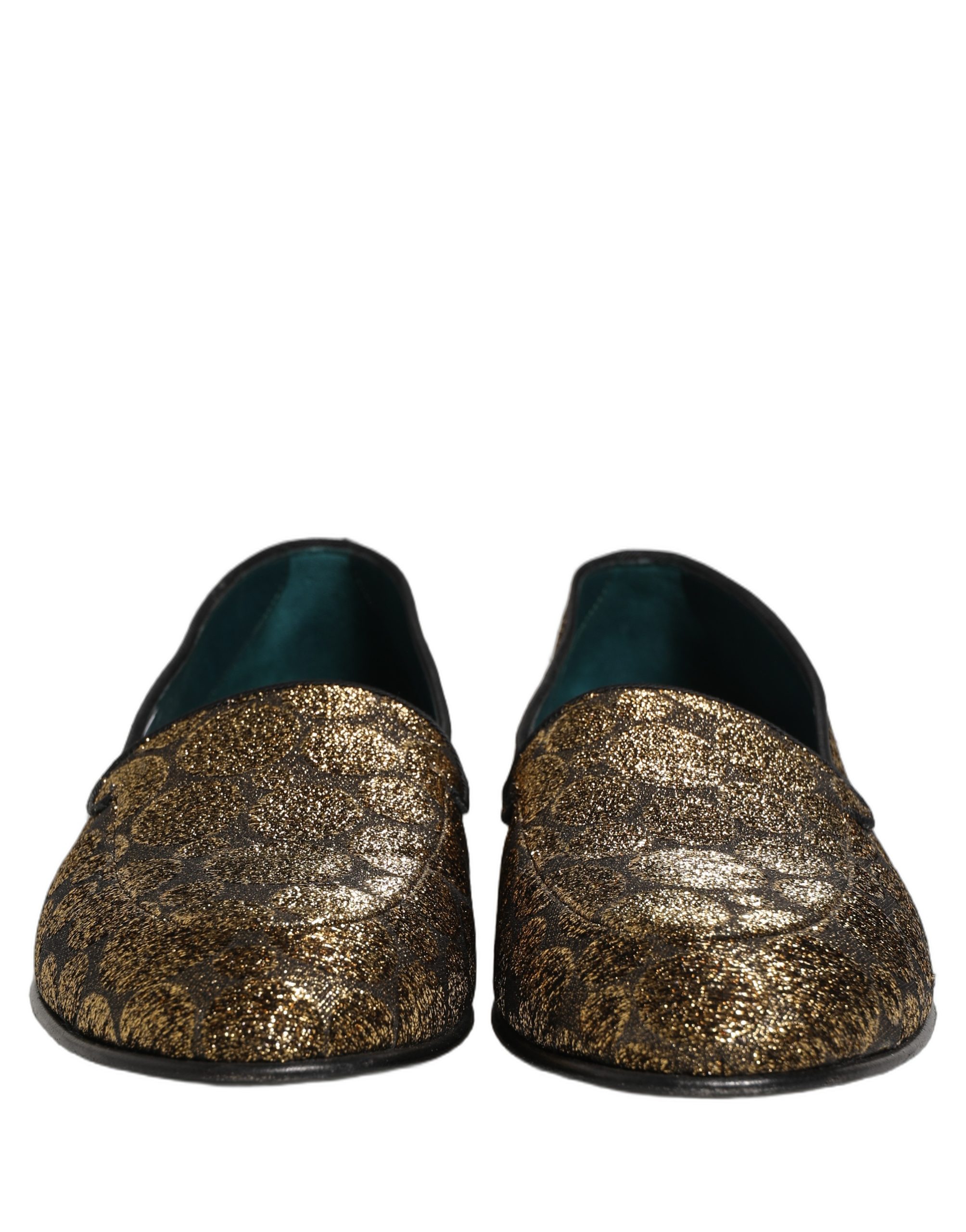 Dolce & Gabbana Gold Lurex Glitter Men Slip On Loafers Shoes - Image 4