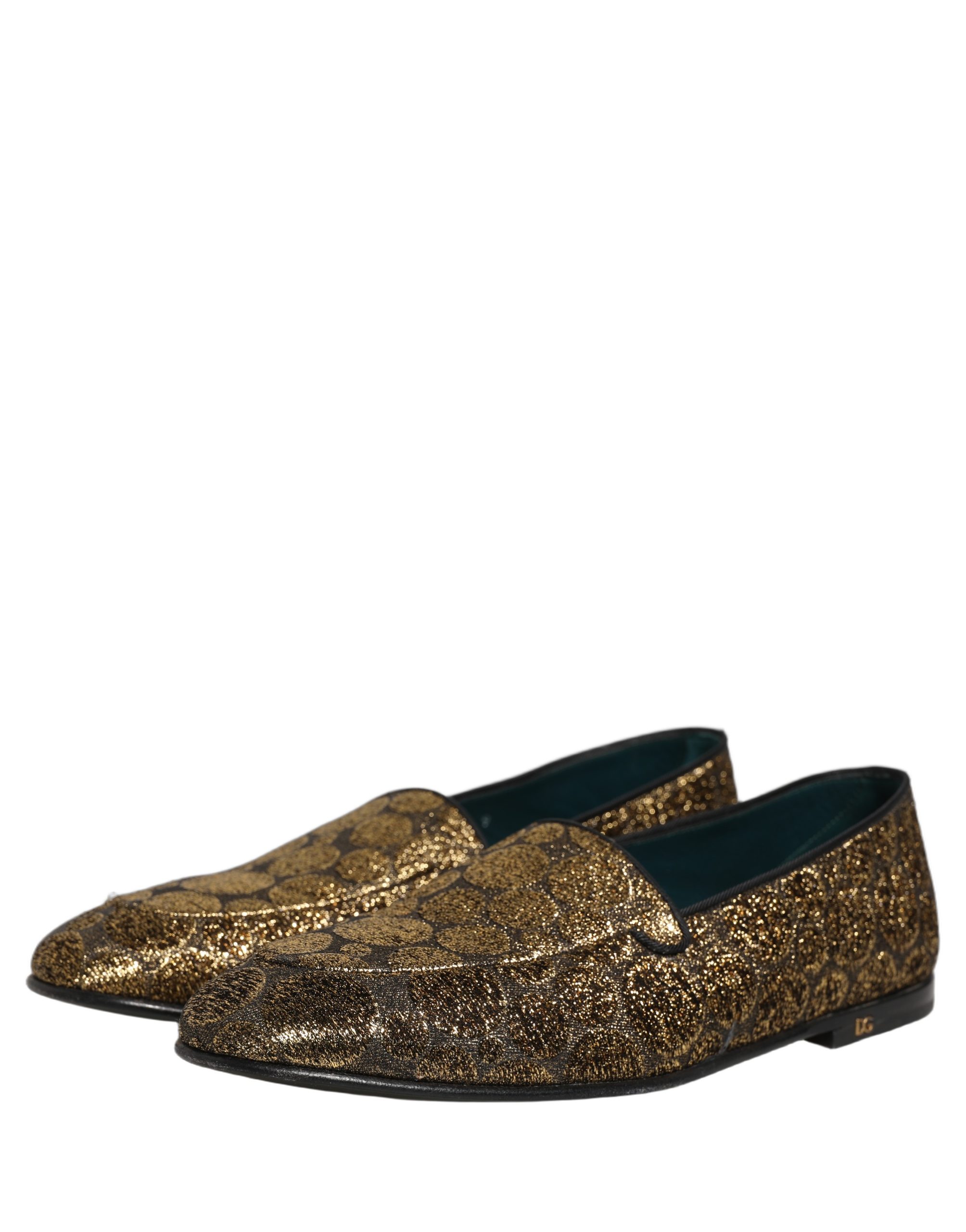 Dolce & Gabbana Gold Lurex Glitter Men Slip On Loafers Shoes - Image 6