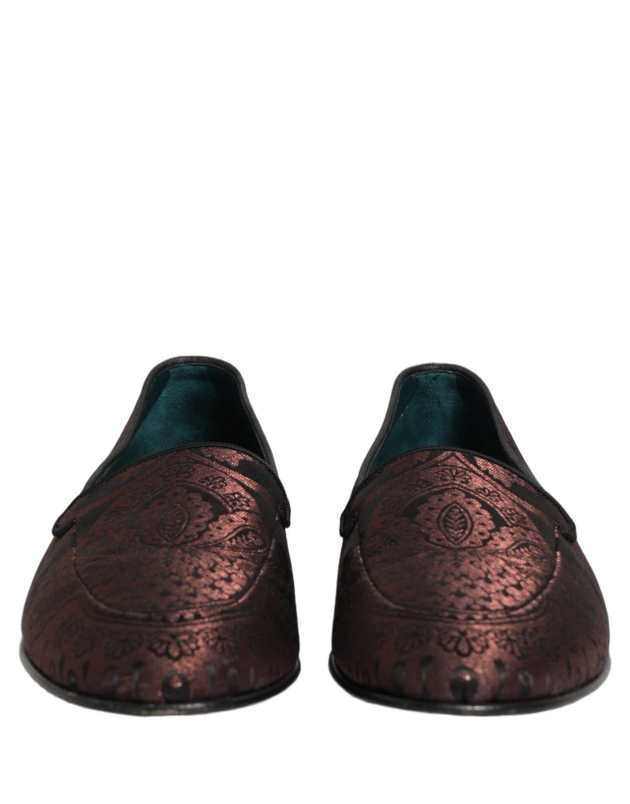 Dolce & Gabbana Maroon Jacquard Leather Slip On Loafers Shoes - Image 3
