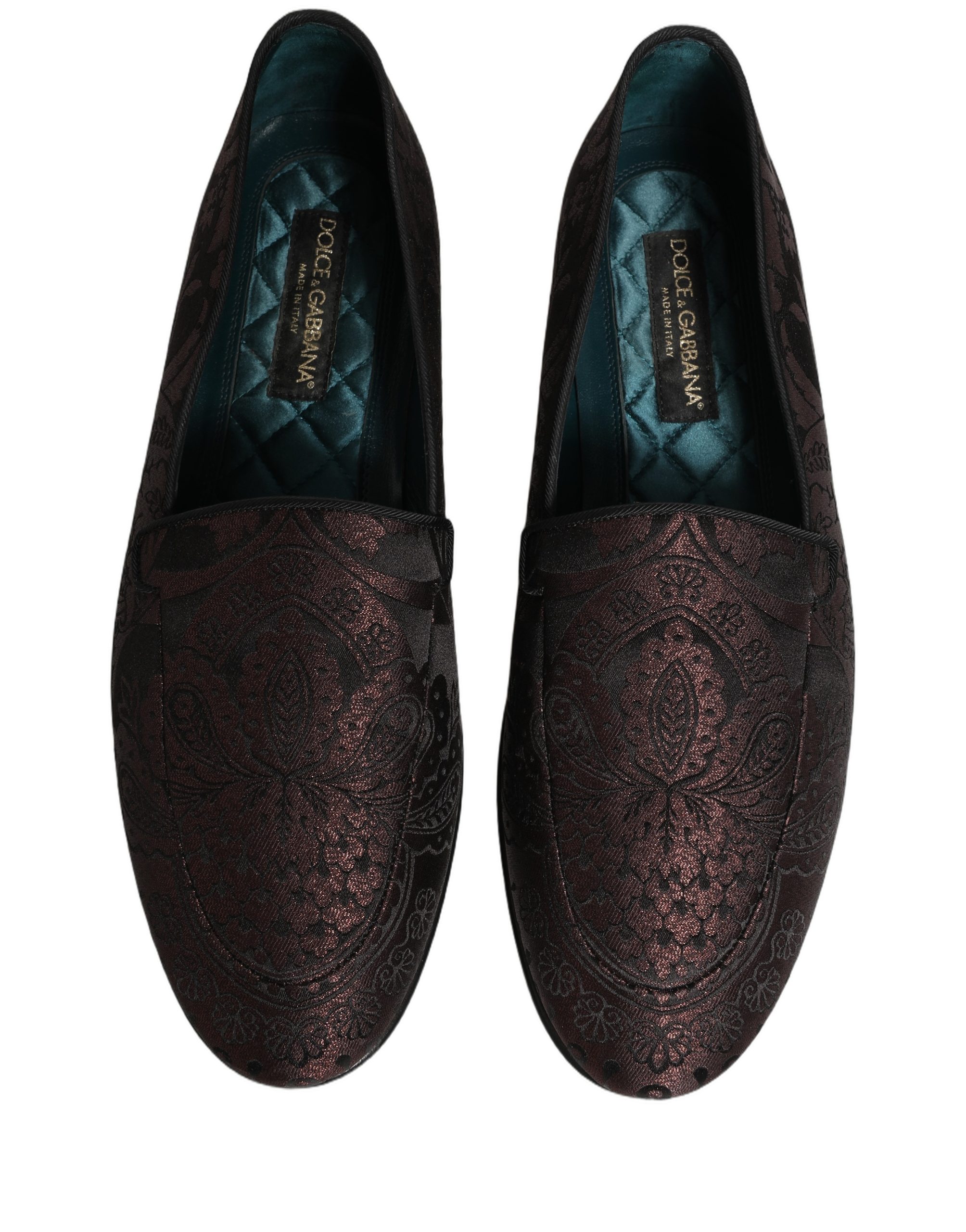 Dolce & Gabbana Maroon Jacquard Leather Slip On Loafers Shoes - Image 4