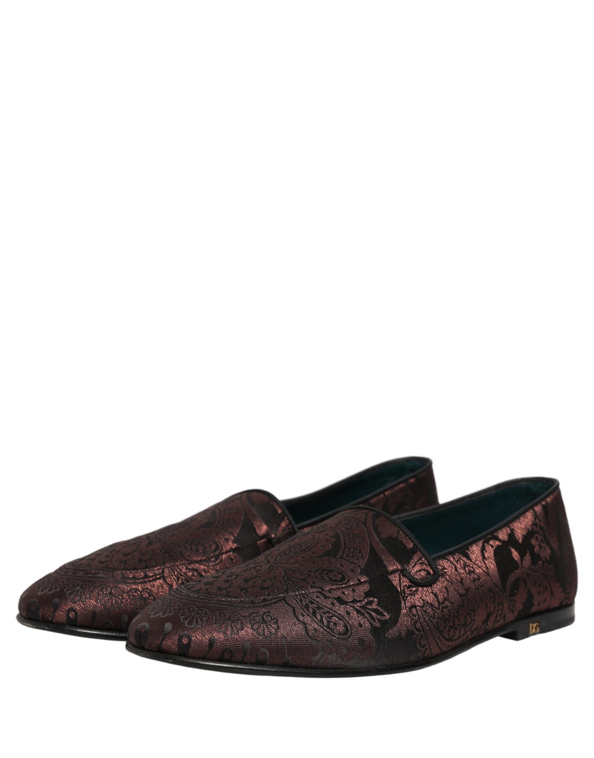 Dolce & Gabbana Maroon Jacquard Leather Slip On Loafers Shoes - Image 5