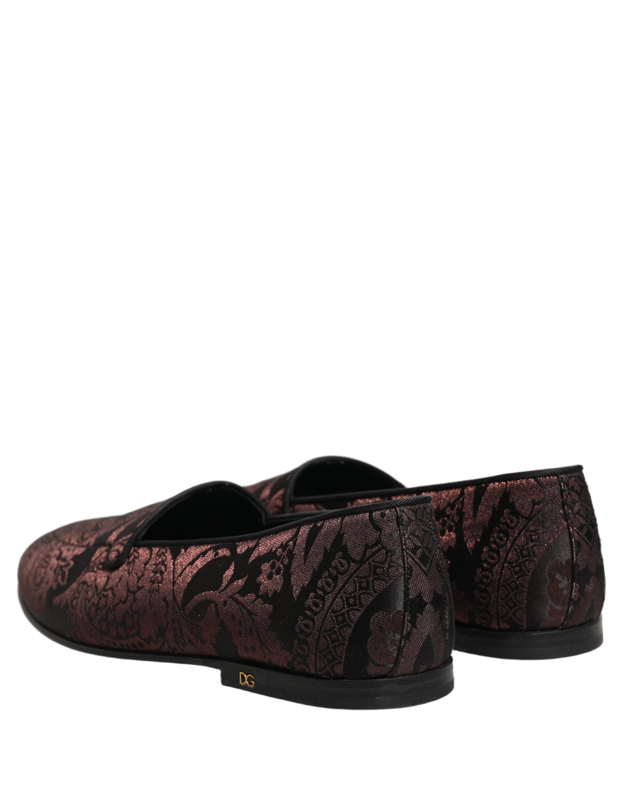 Dolce & Gabbana Maroon Jacquard Leather Slip On Loafers Shoes - Image 6