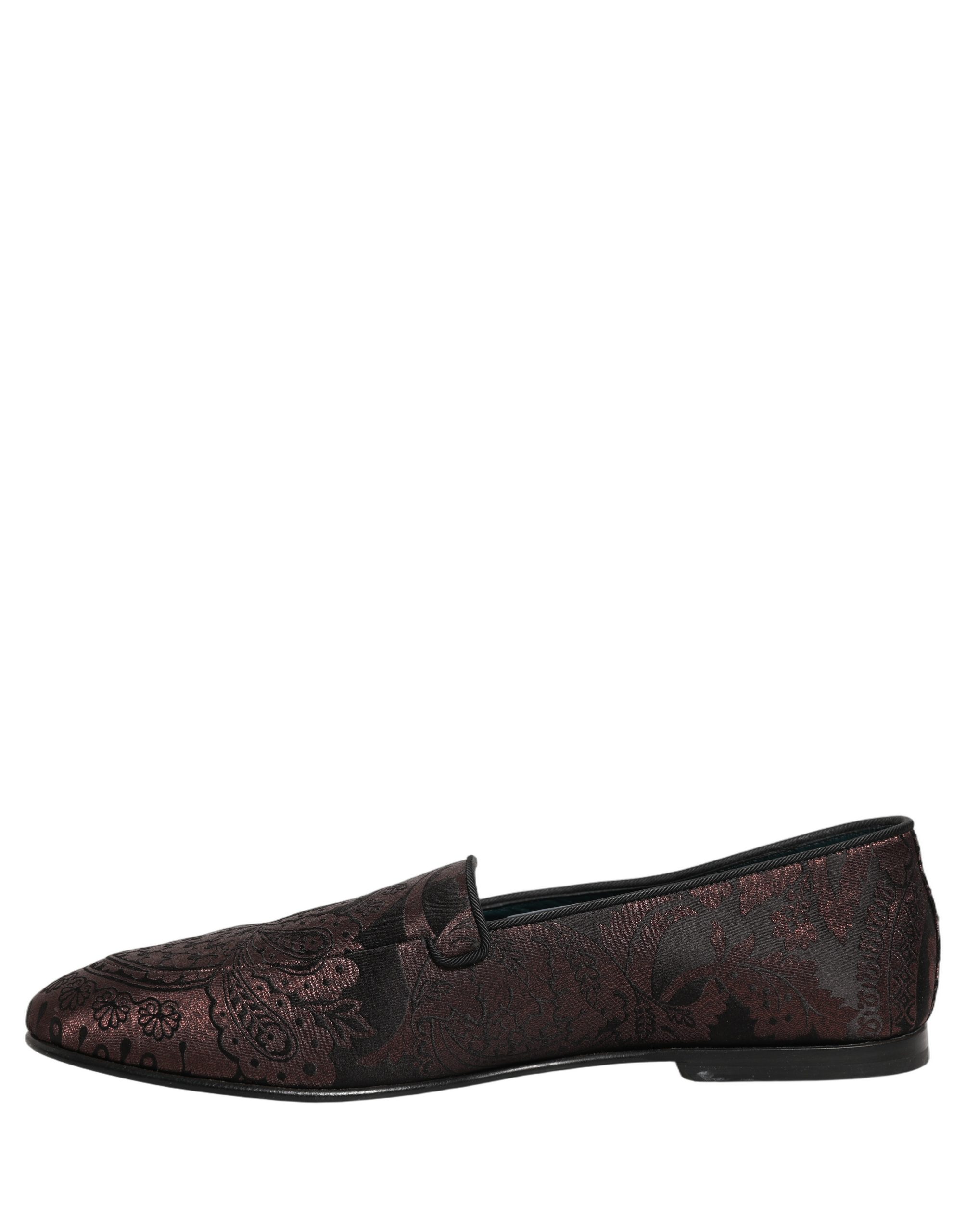 Dolce & Gabbana Maroon Jacquard Leather Slip On Loafers Shoes - Image 7
