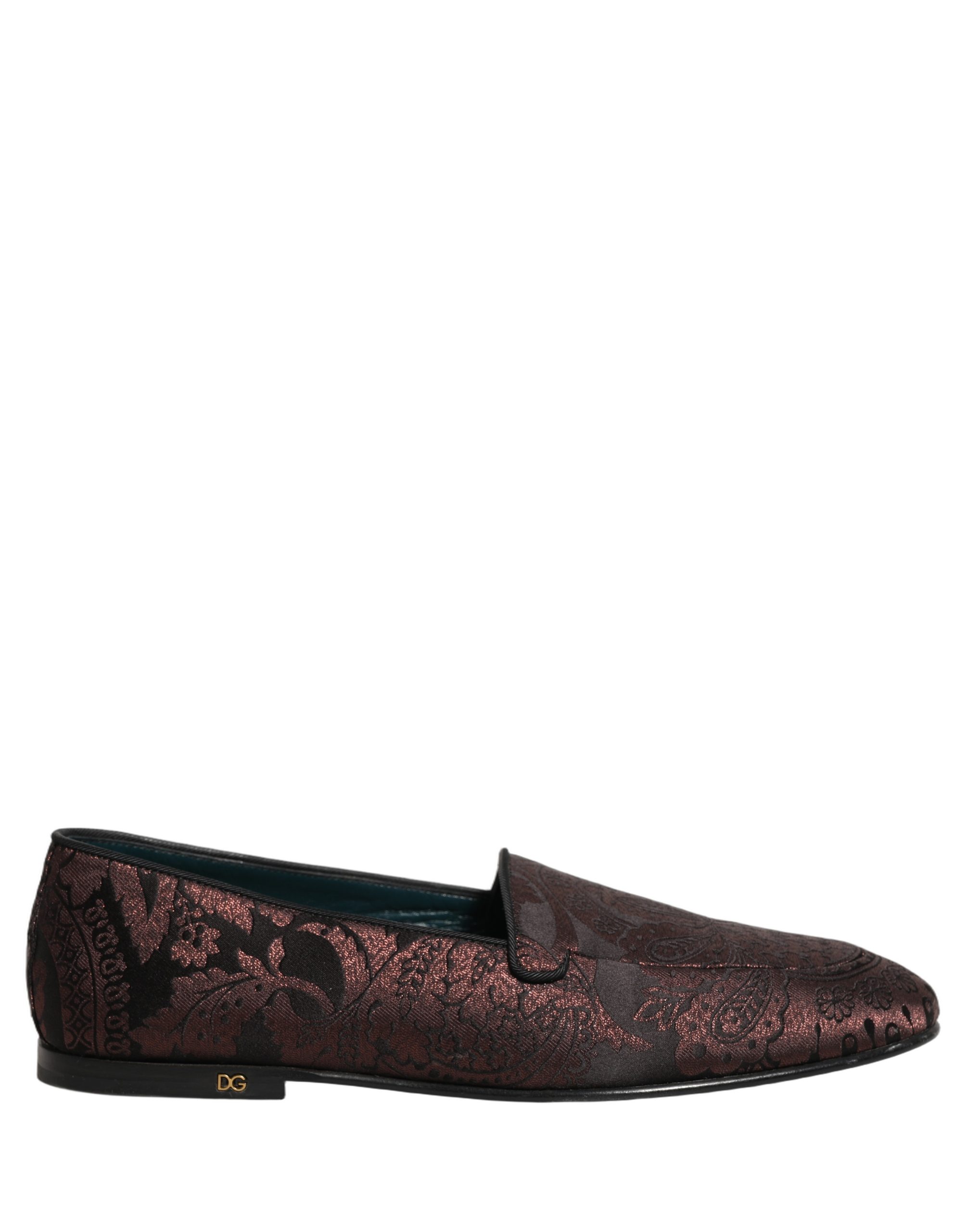 Dolce & Gabbana Maroon Jacquard Leather Slip On Loafers Shoes - Image 2