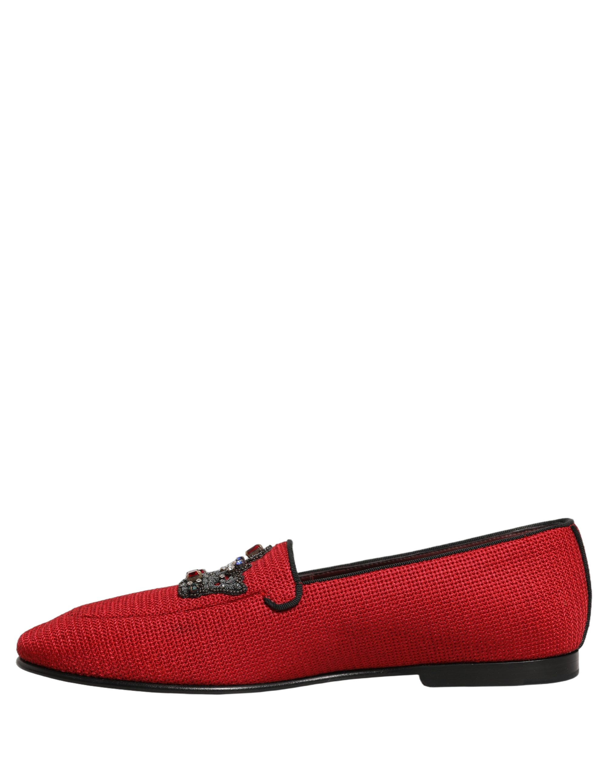 Dolce & Gabbana Red Crown Embellished Dress Loafers Shoes - Image 8