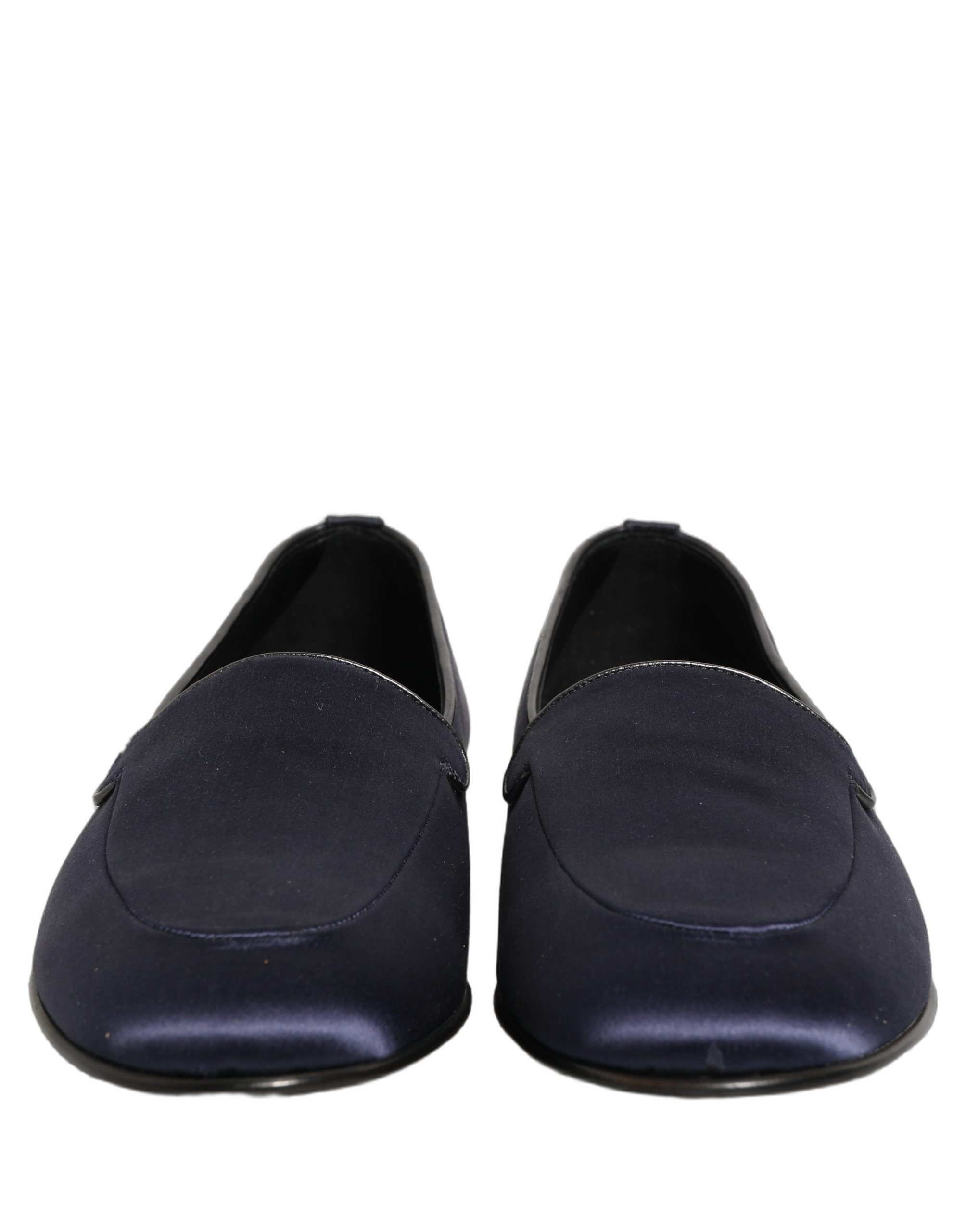 Dolce & Gabbana Navy Blue Satin DG Logo Dress Loafers Shoes - Image 3