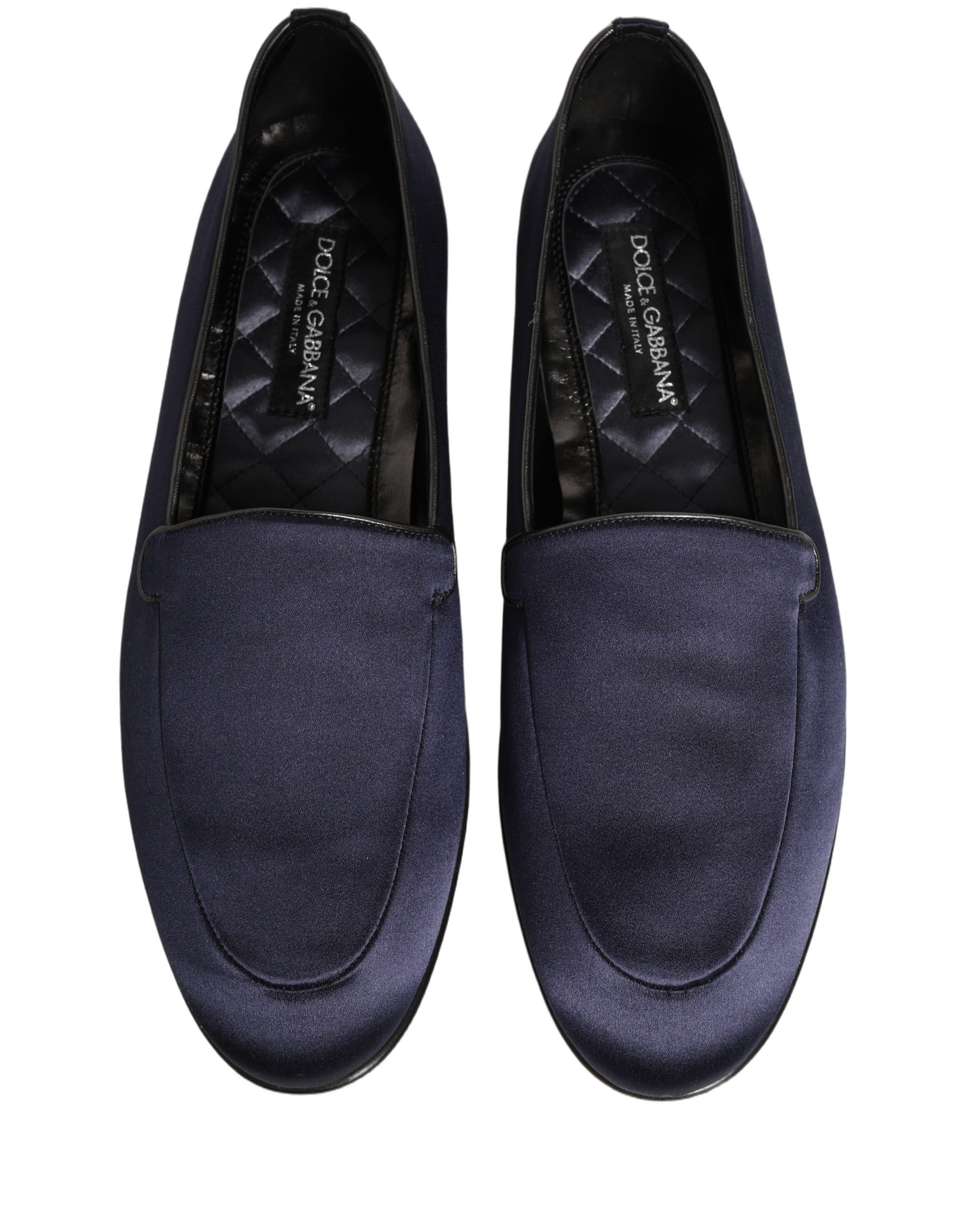 Dolce & Gabbana Navy Blue Satin DG Logo Dress Loafers Shoes - Image 4