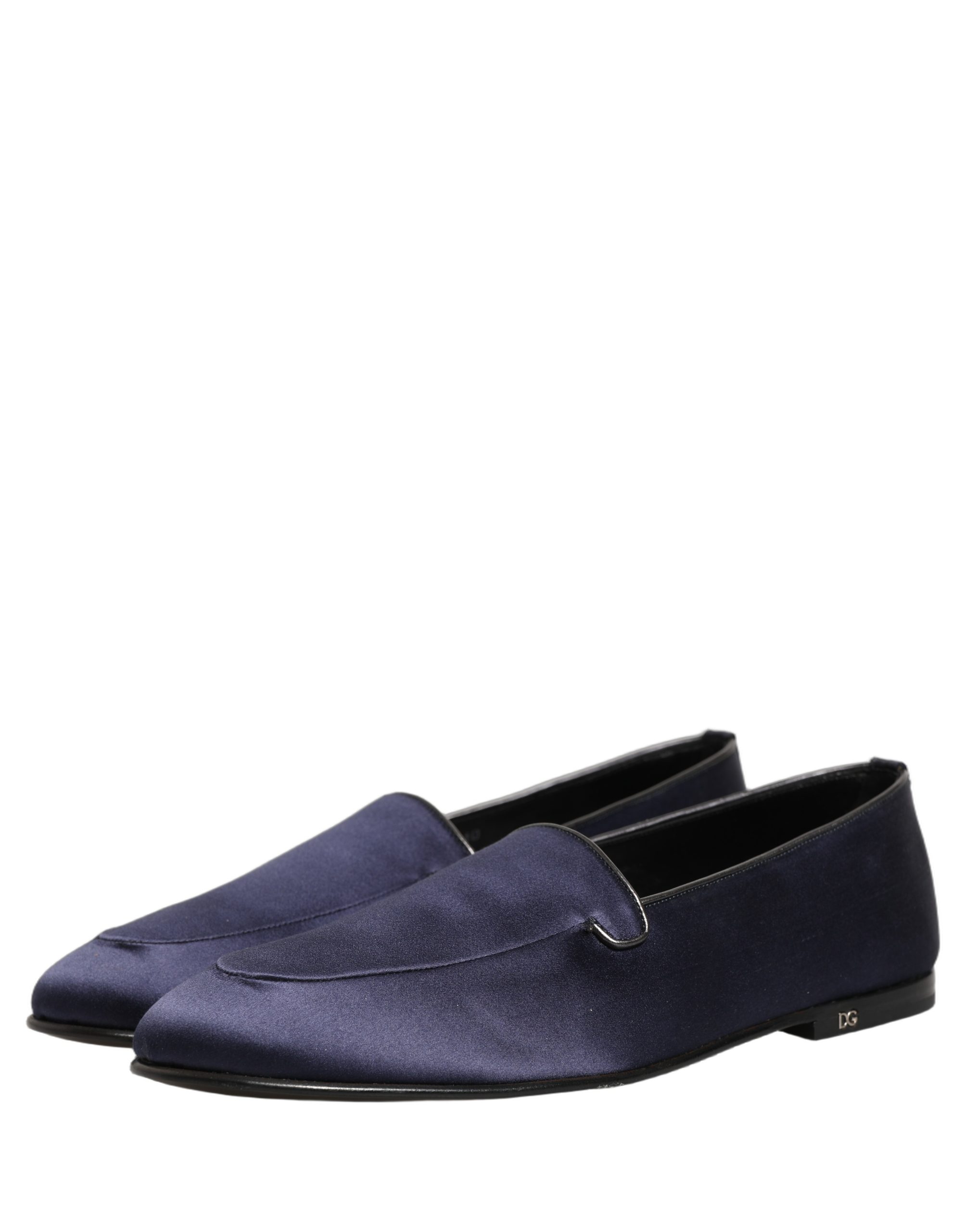 Dolce & Gabbana Navy Blue Satin DG Logo Dress Loafers Shoes - Image 5