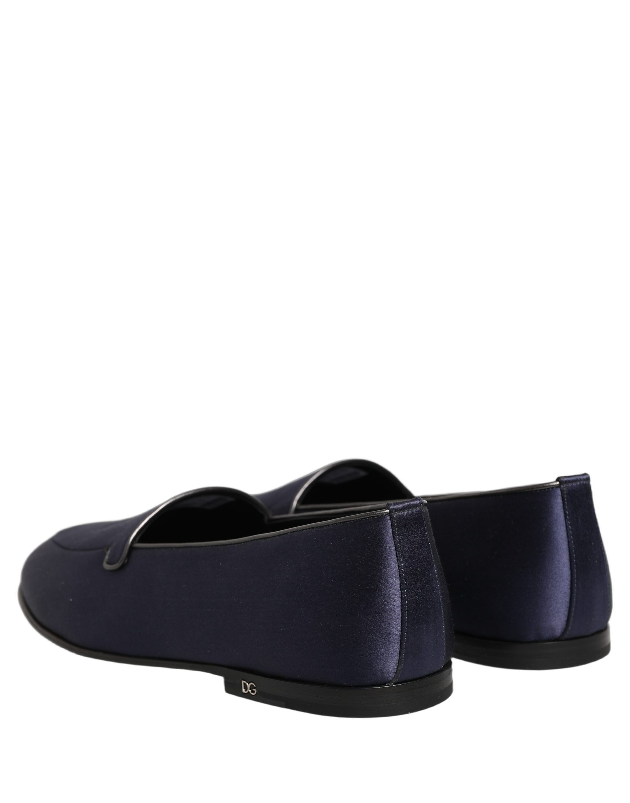 Dolce & Gabbana Navy Blue Satin DG Logo Dress Loafers Shoes - Image 6