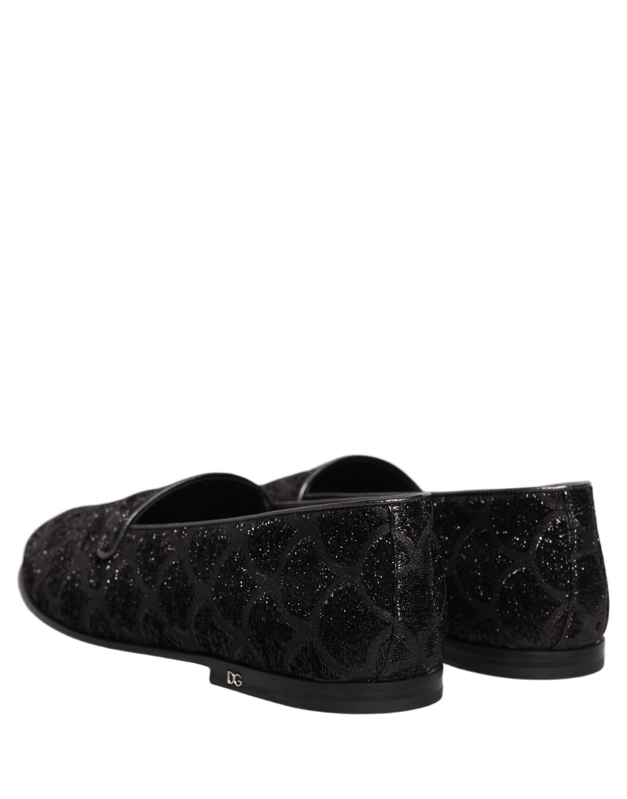 Dolce & Gabbana Black Glitter Brocade Men Dress Loafers Shoes - Image 6