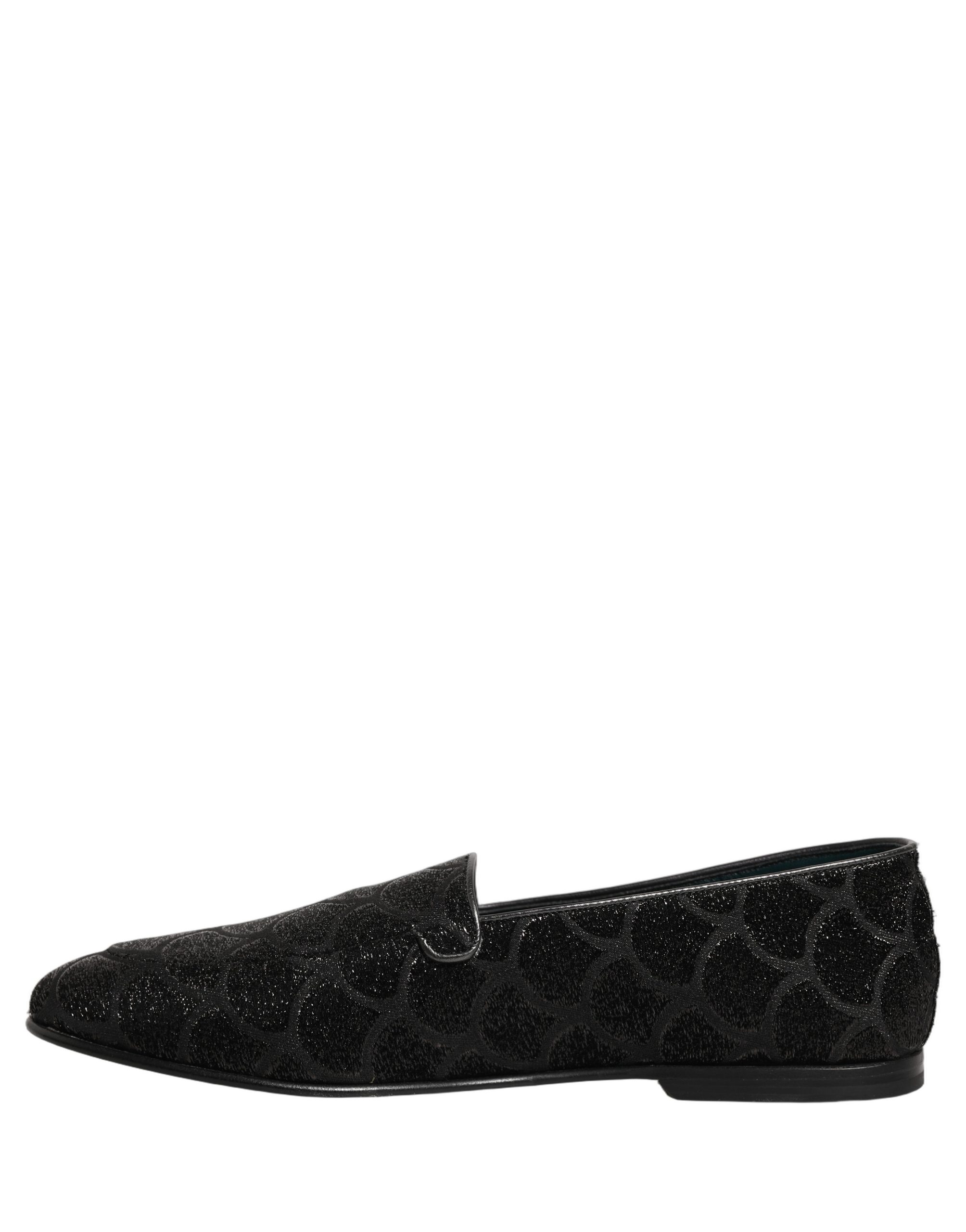 Dolce & Gabbana Black Glitter Brocade Men Dress Loafers Shoes - Image 7