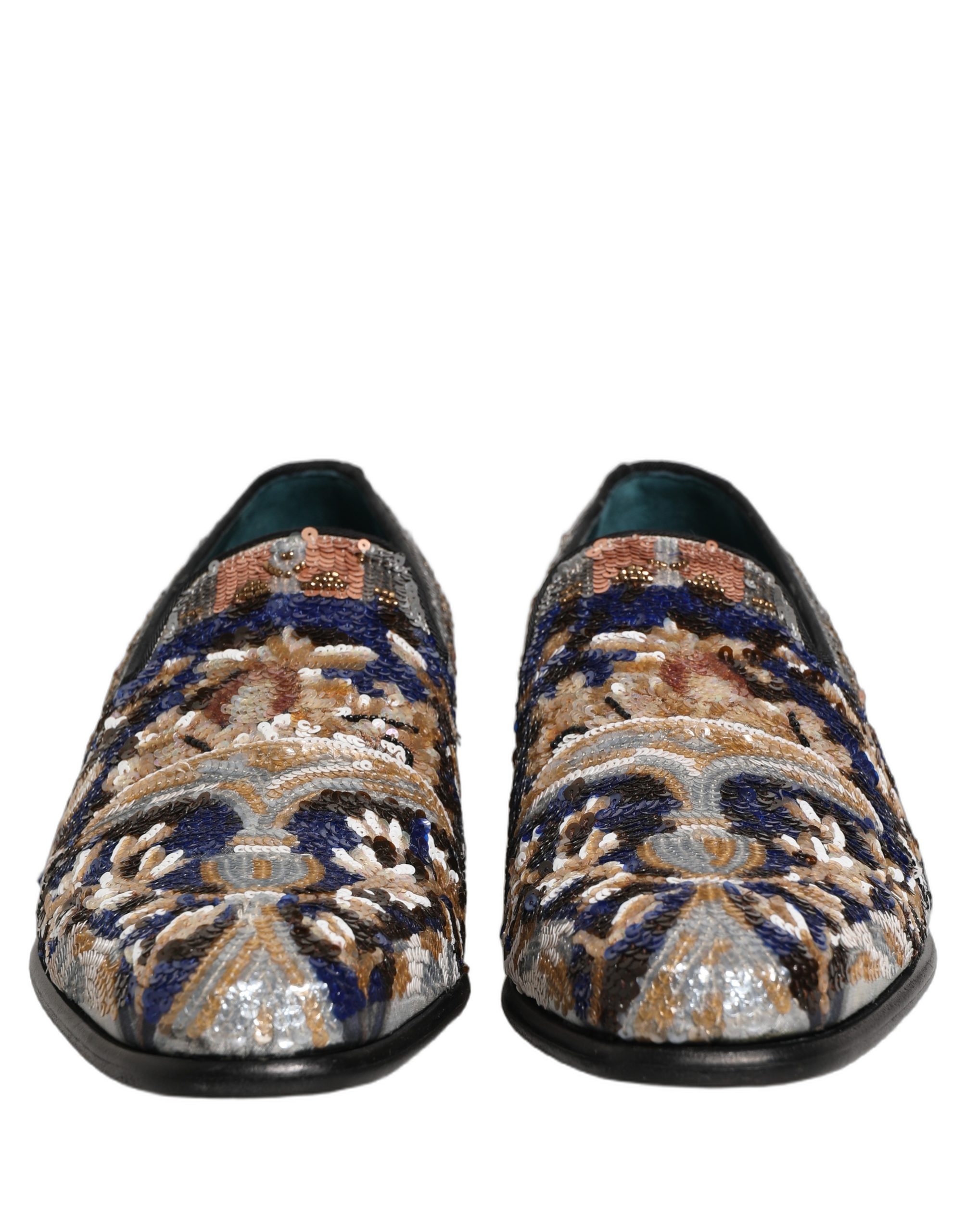 Dolce & Gabbana Multicolor Embroidered Sequin Loafers Shoes - Image 4