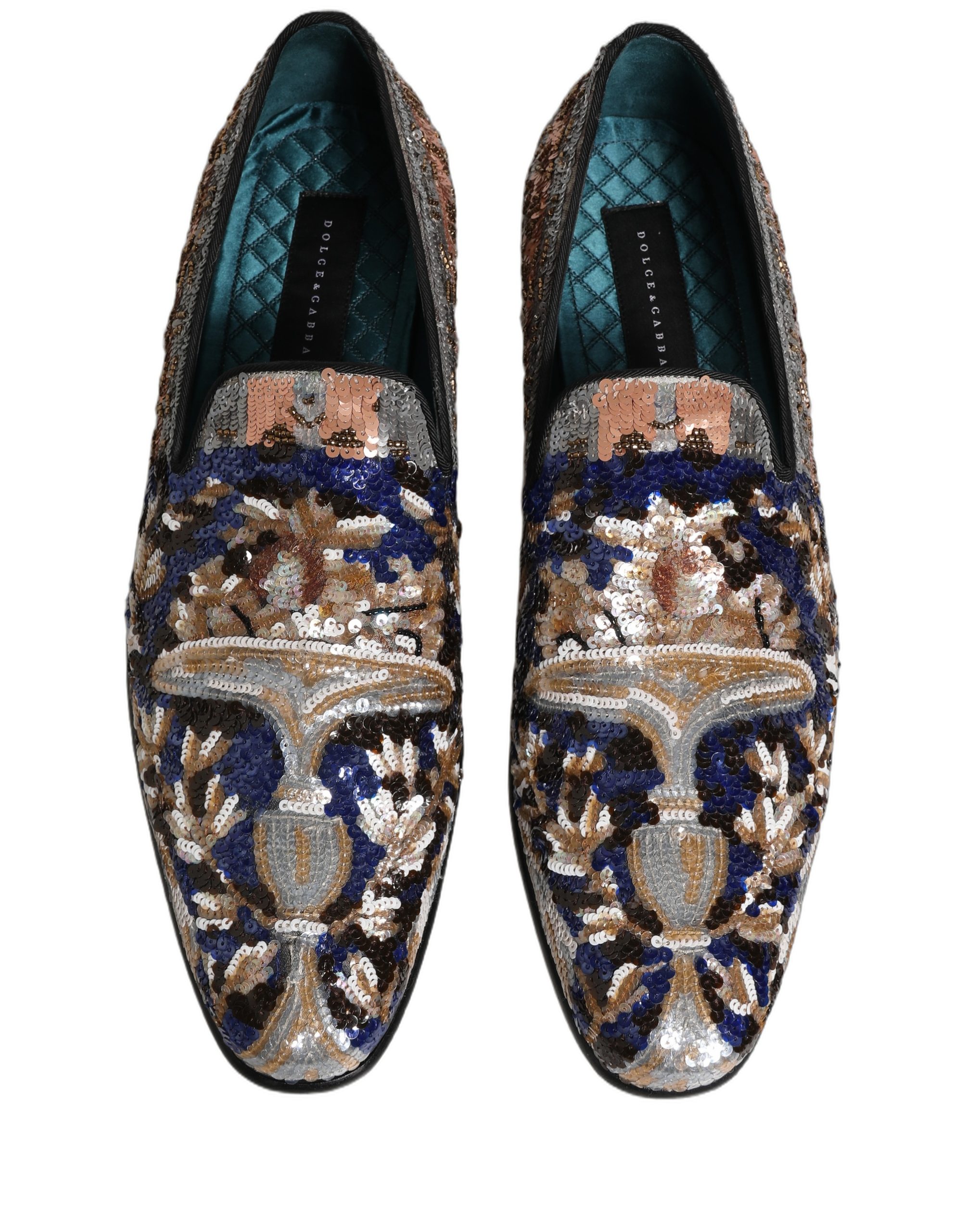 Dolce & Gabbana Multicolor Embroidered Sequin Loafers Shoes - Image 5