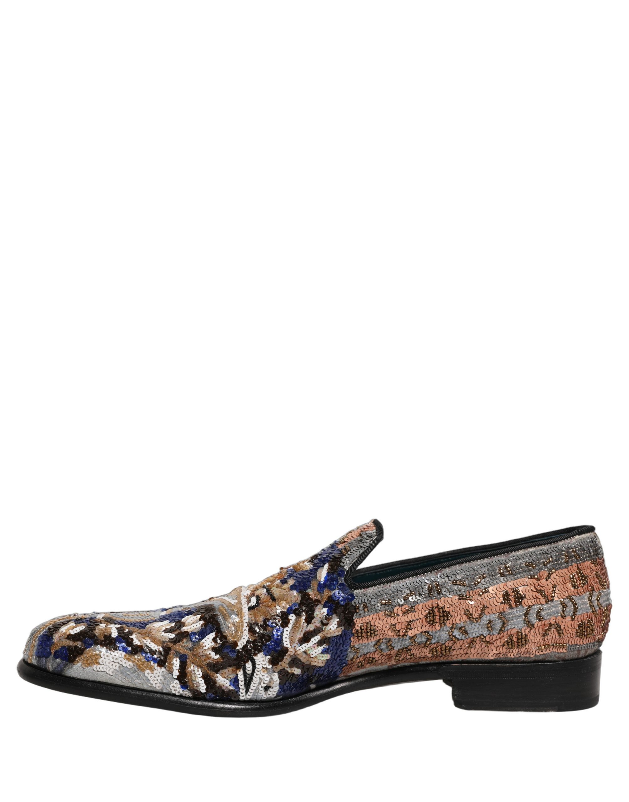 Dolce & Gabbana Multicolor Embroidered Sequin Loafers Shoes - Image 8