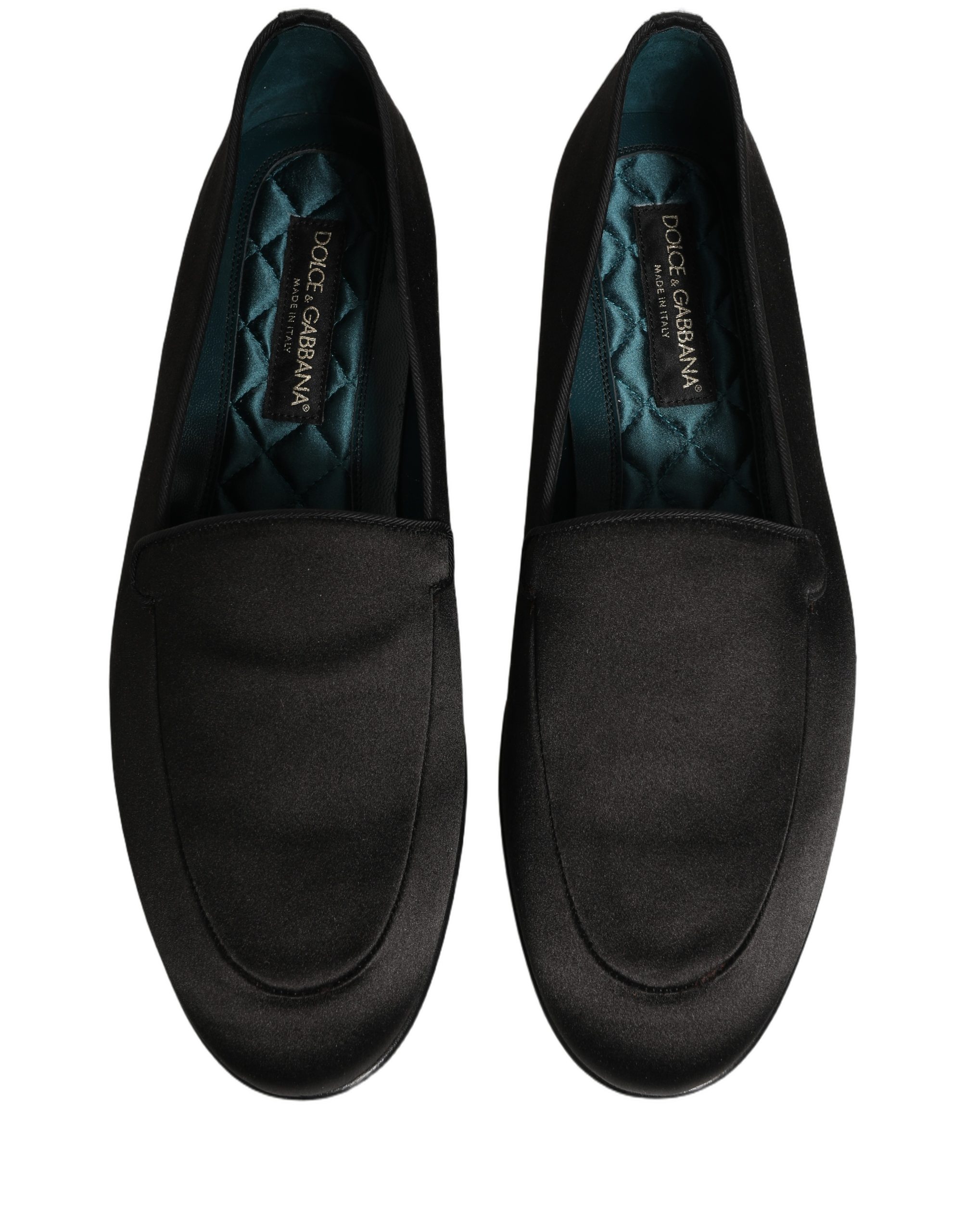 Dolce & Gabbana Black Satin Logo Slip On Flats Loafers Shoes - Image 4