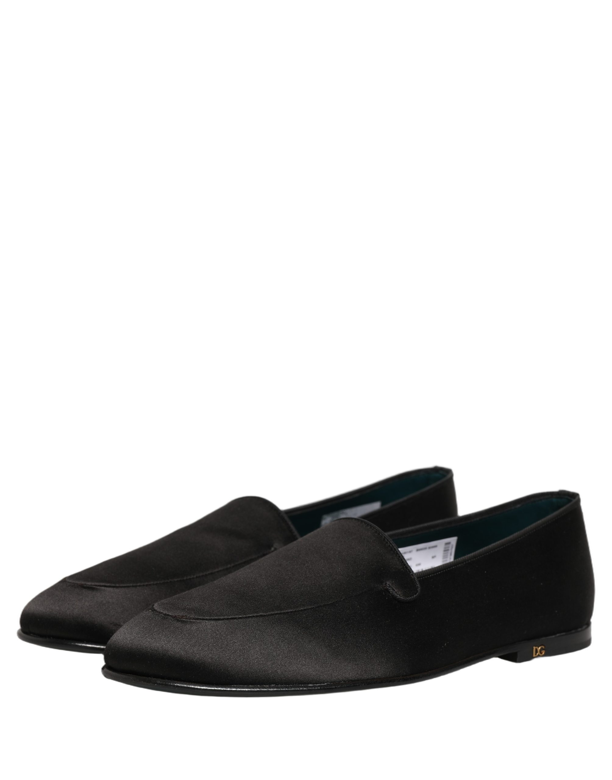 Dolce & Gabbana Black Satin Logo Slip On Flats Loafers Shoes - Image 5