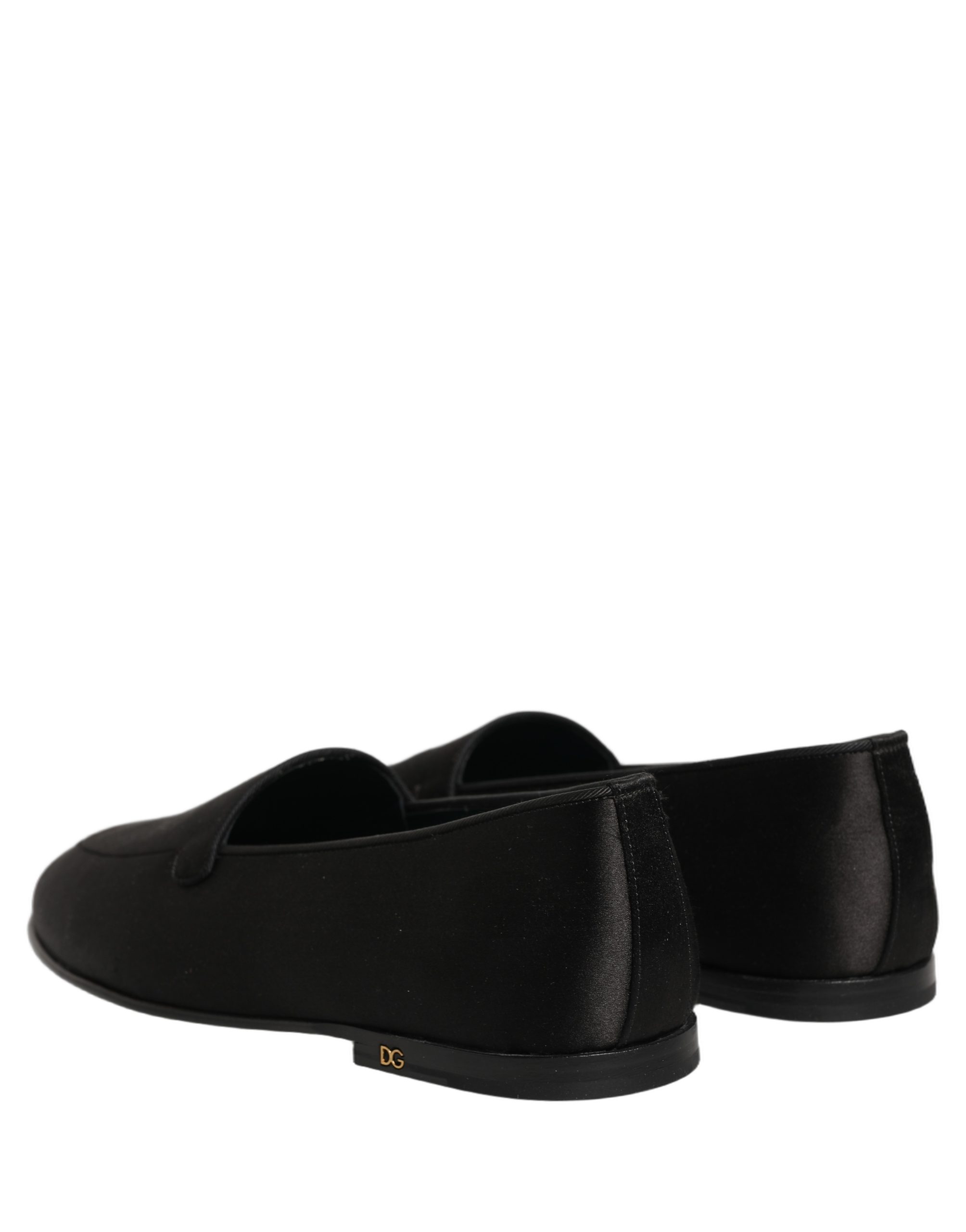 Dolce & Gabbana Black Satin Logo Slip On Flats Loafers Shoes - Image 6