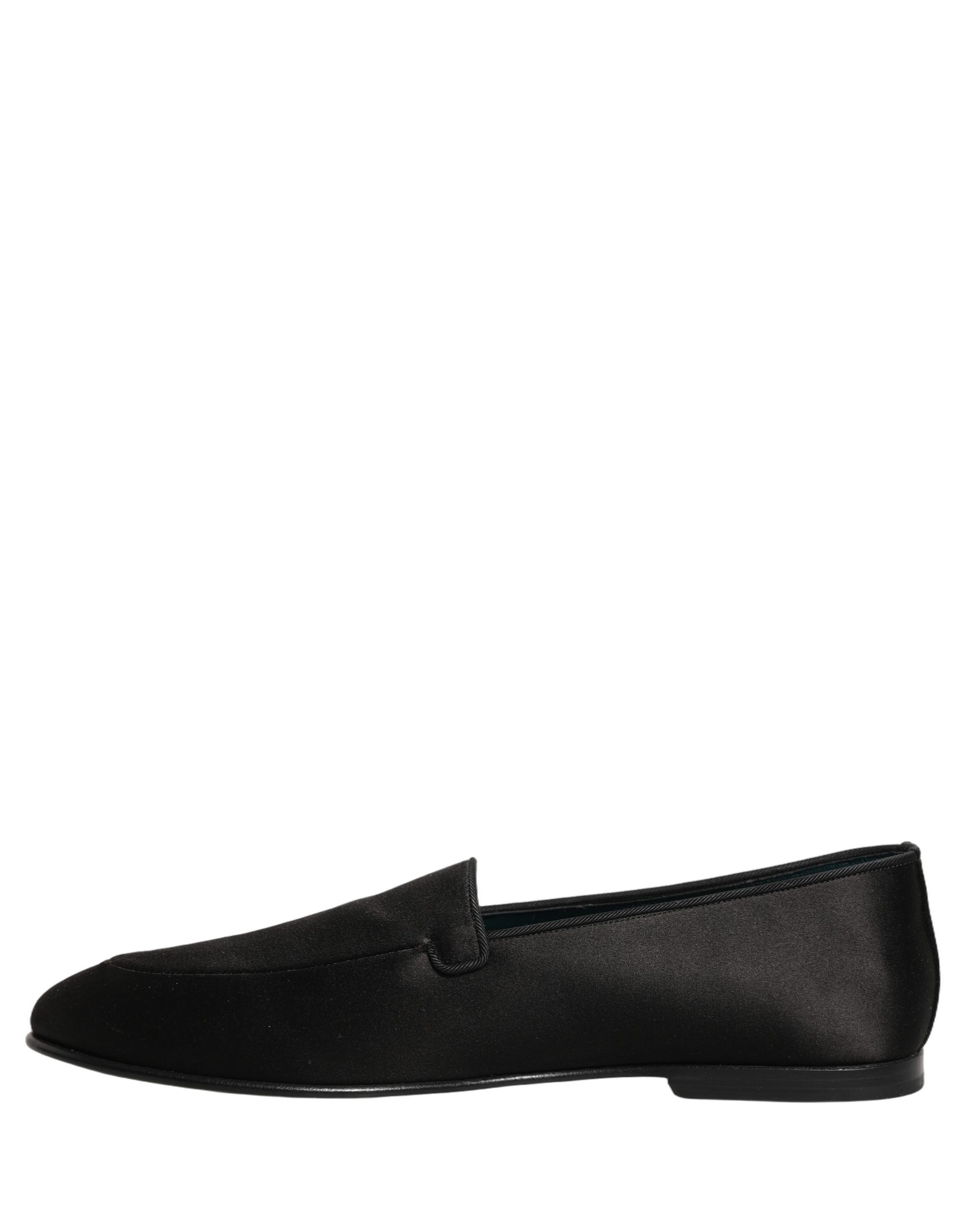Dolce & Gabbana Black Satin Logo Slip On Flats Loafers Shoes - Image 7