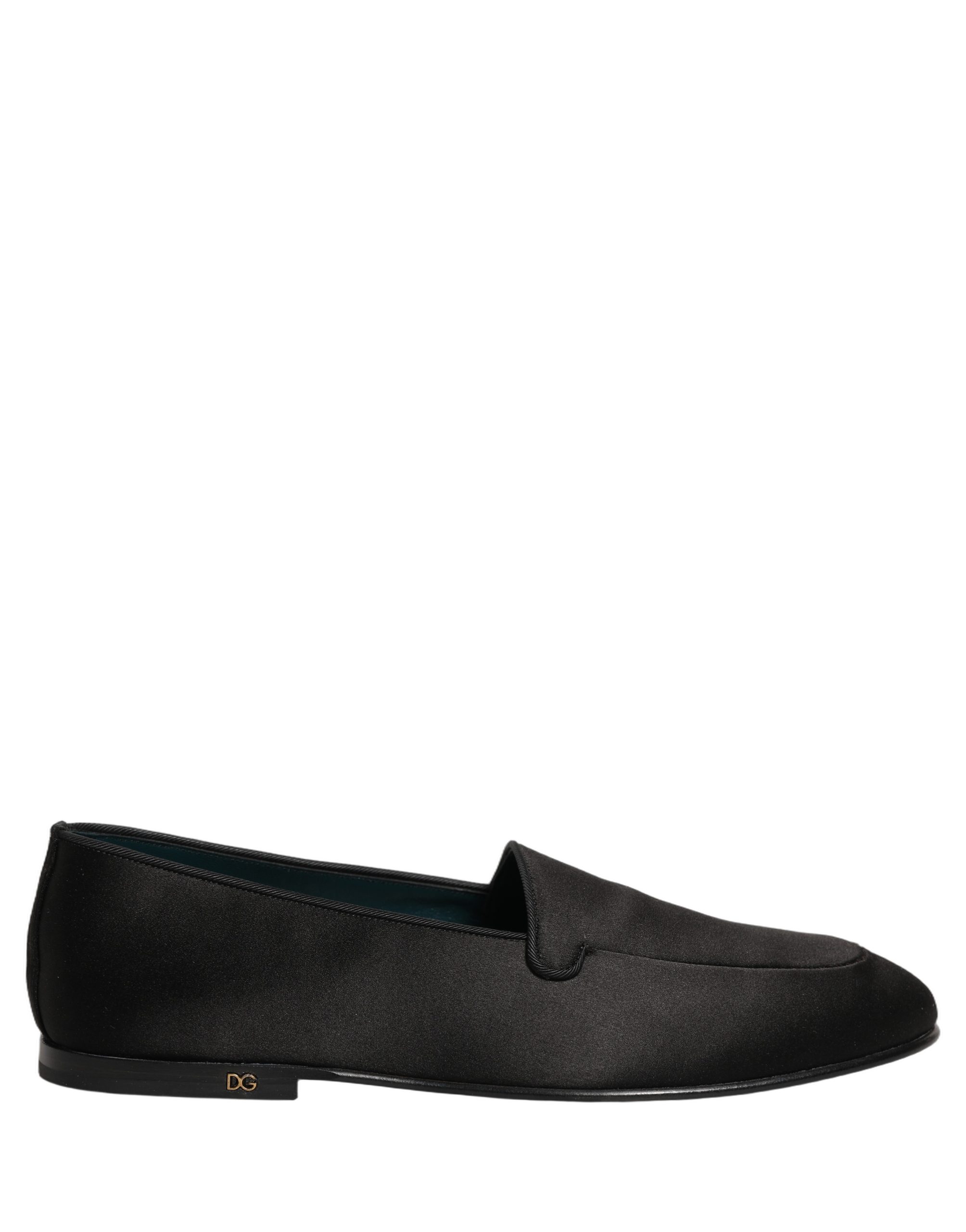 Dolce & Gabbana Black Satin Logo Slip On Flats Loafers Shoes - Image 2